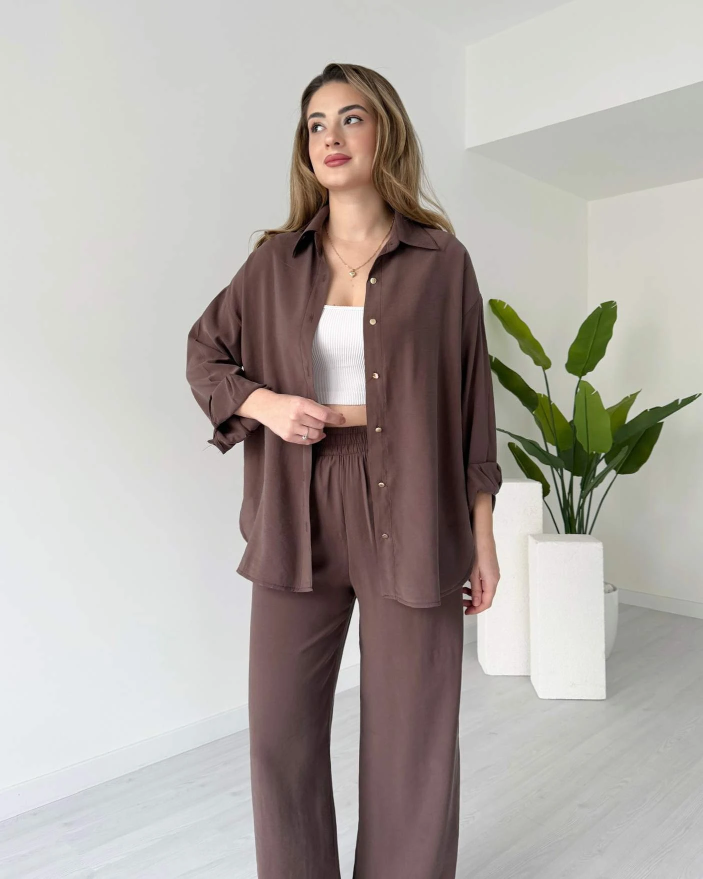 Tensel Kumaş Gömlek Pantolon Takım