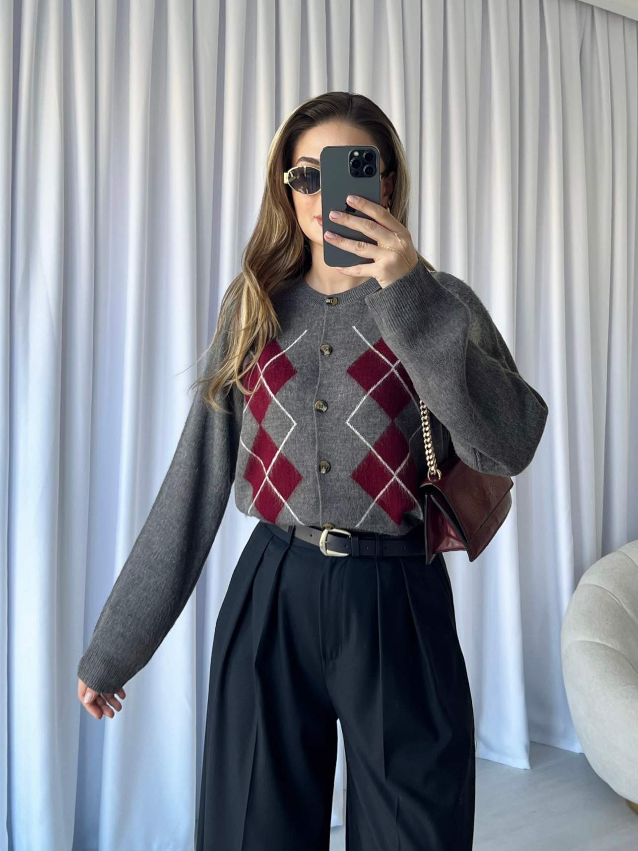 Baklava Desenli Triko Hırka