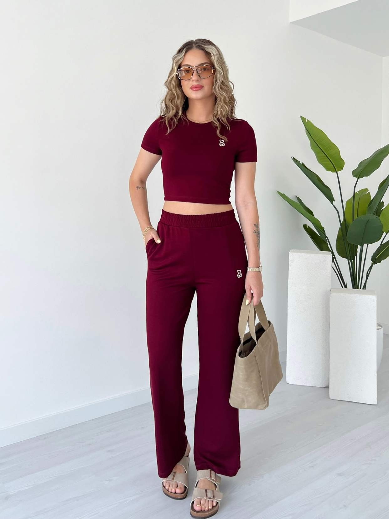 Ayıcık Detaylı Modal Takım - Bordo