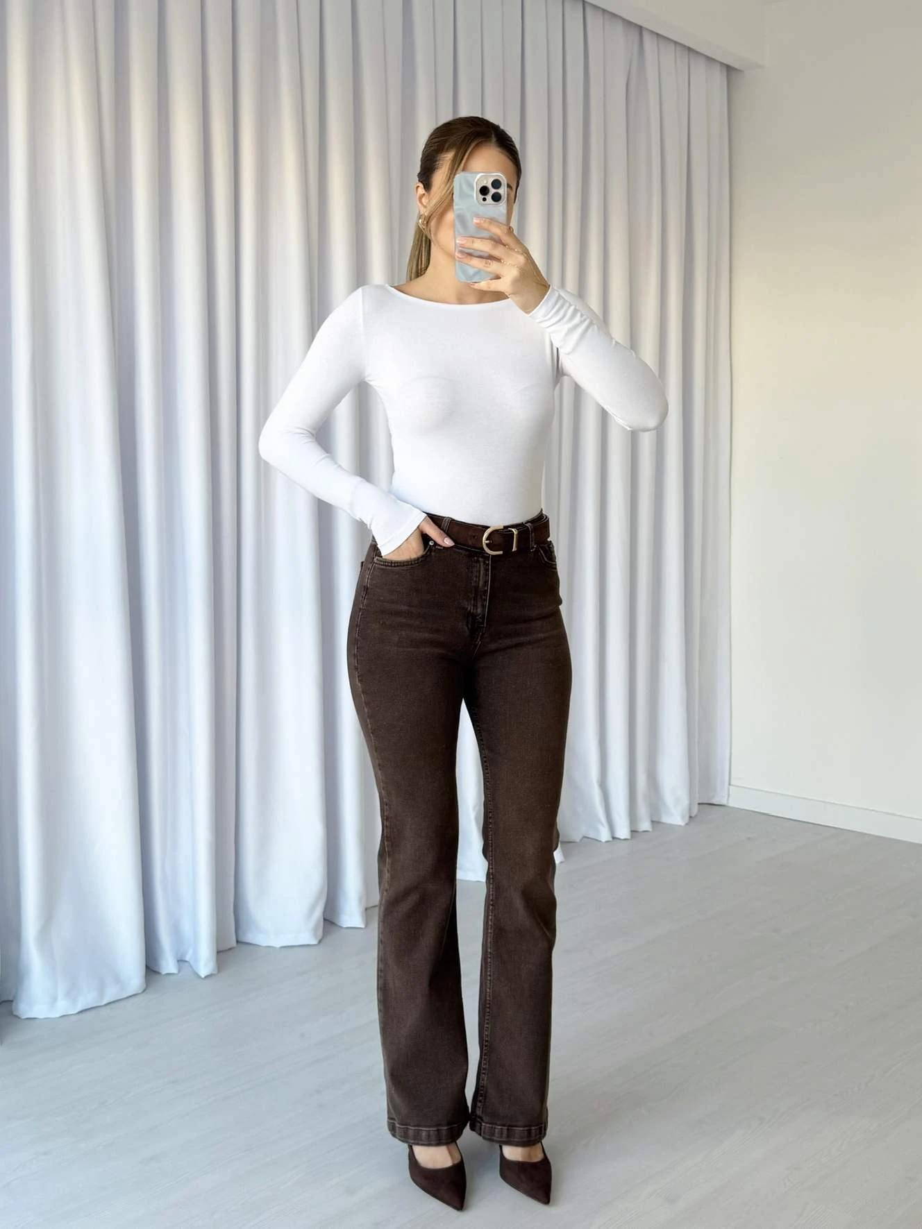 Likralı İspanyol Paça Jean