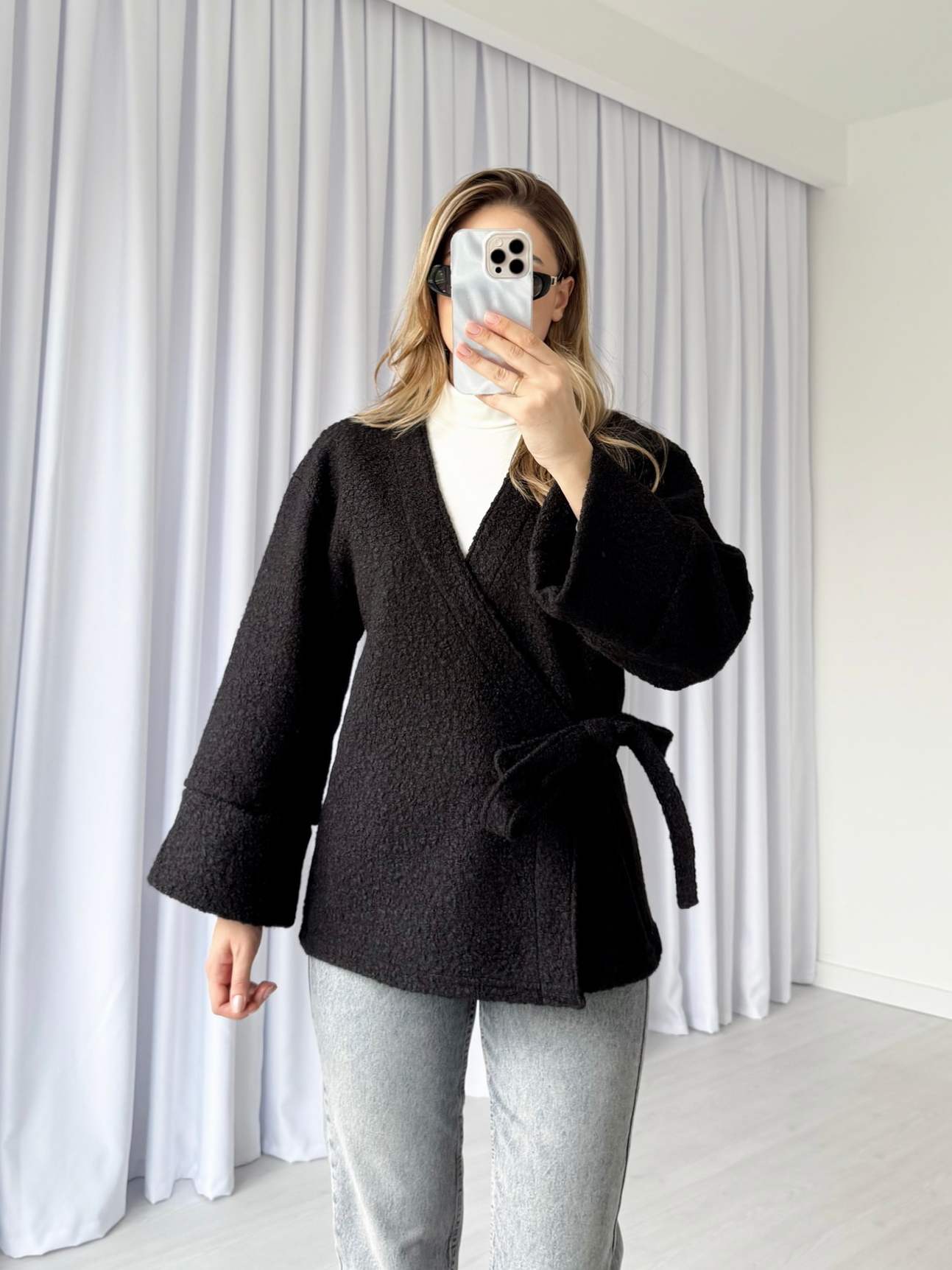 Yandan Bağlamalı Buklet Ceket