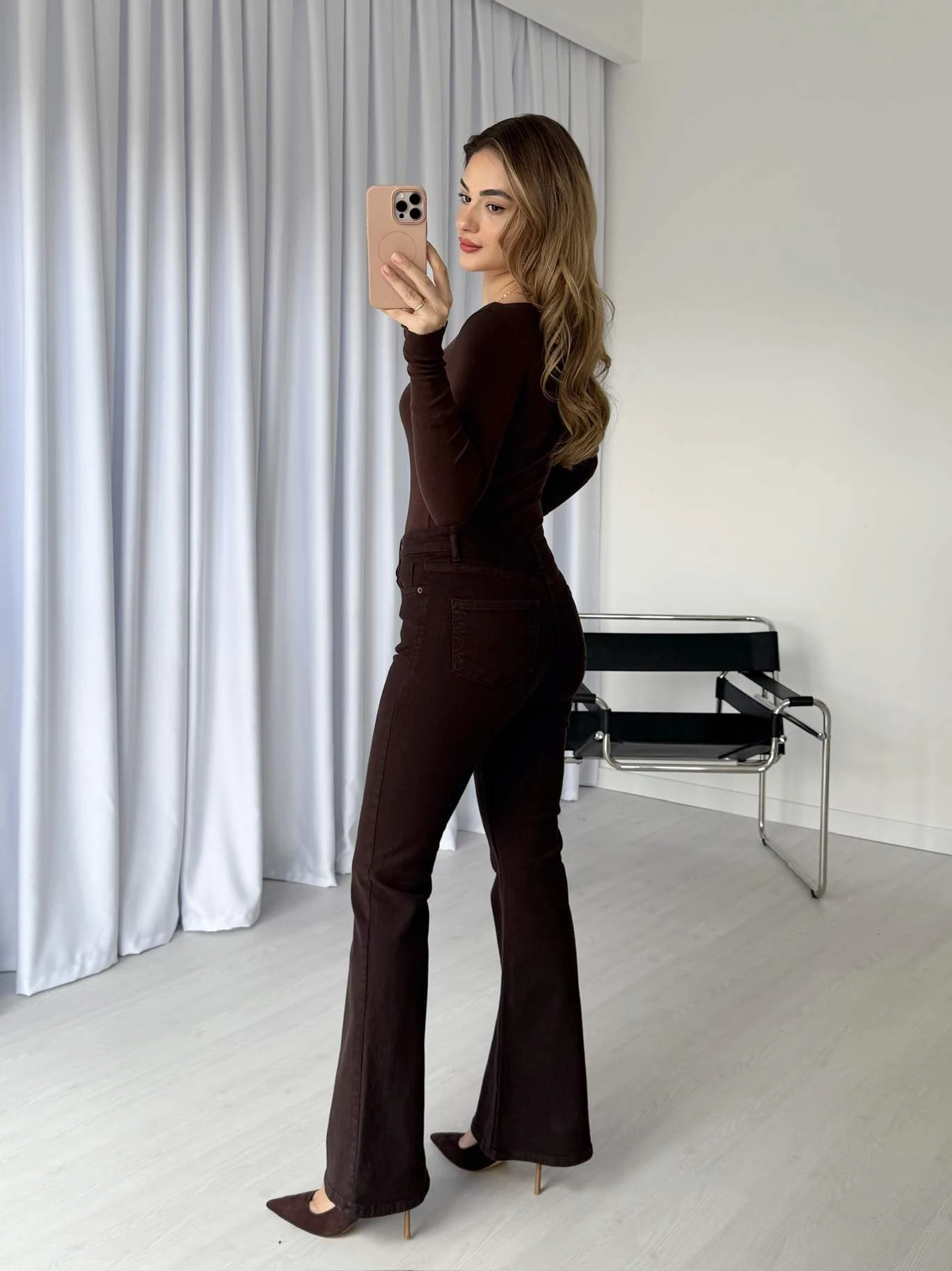 Yüksek Bel Likralı İspanyol Paça Jean