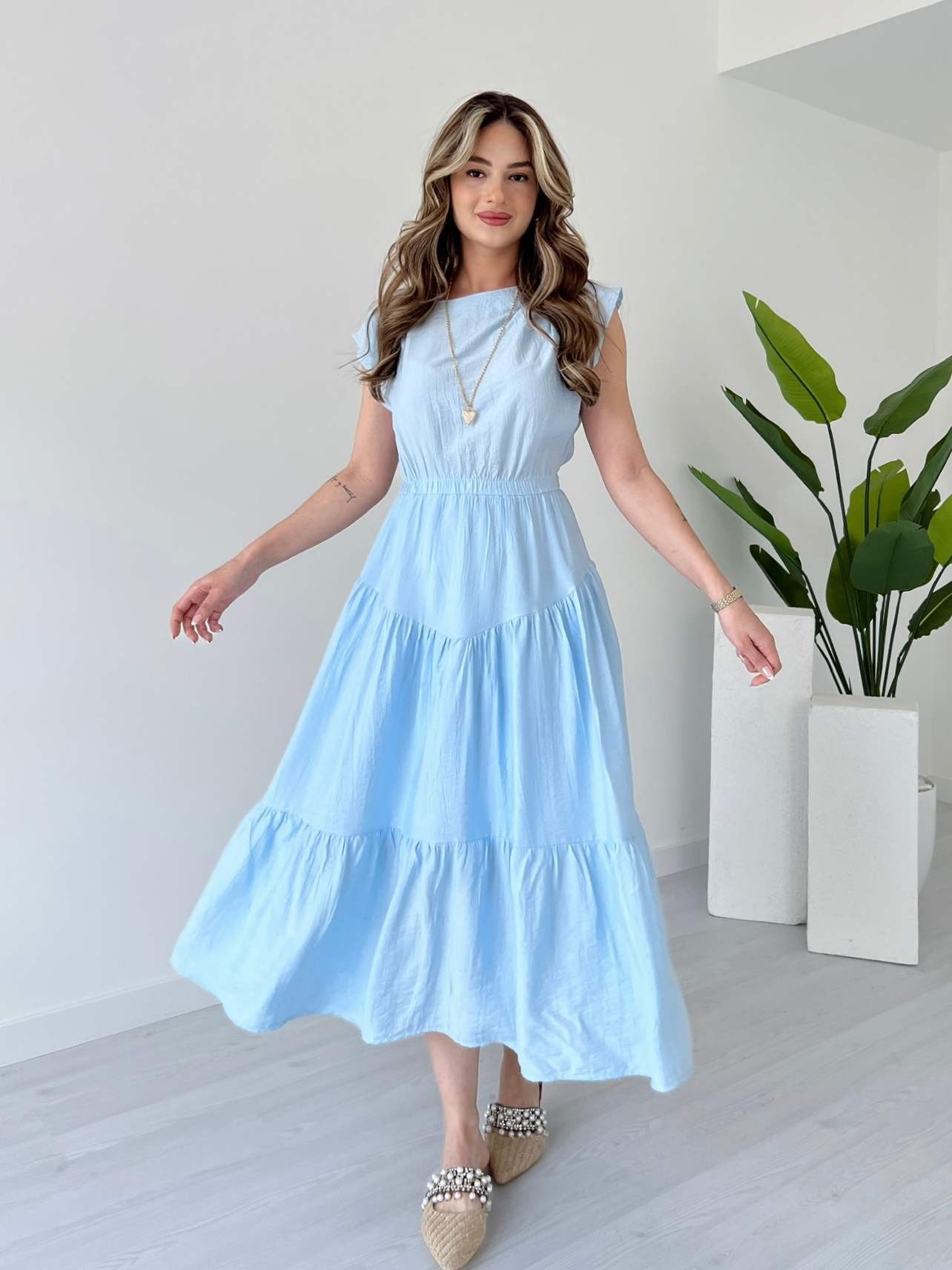 Beli Lastikli Midi Boy BORRİS Elbise