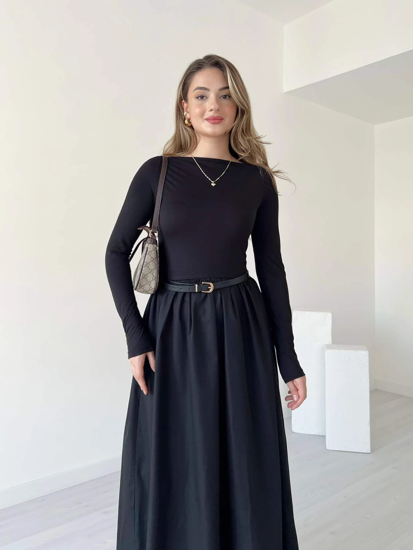 Eteği Poplin Uzun Kollu Elbise