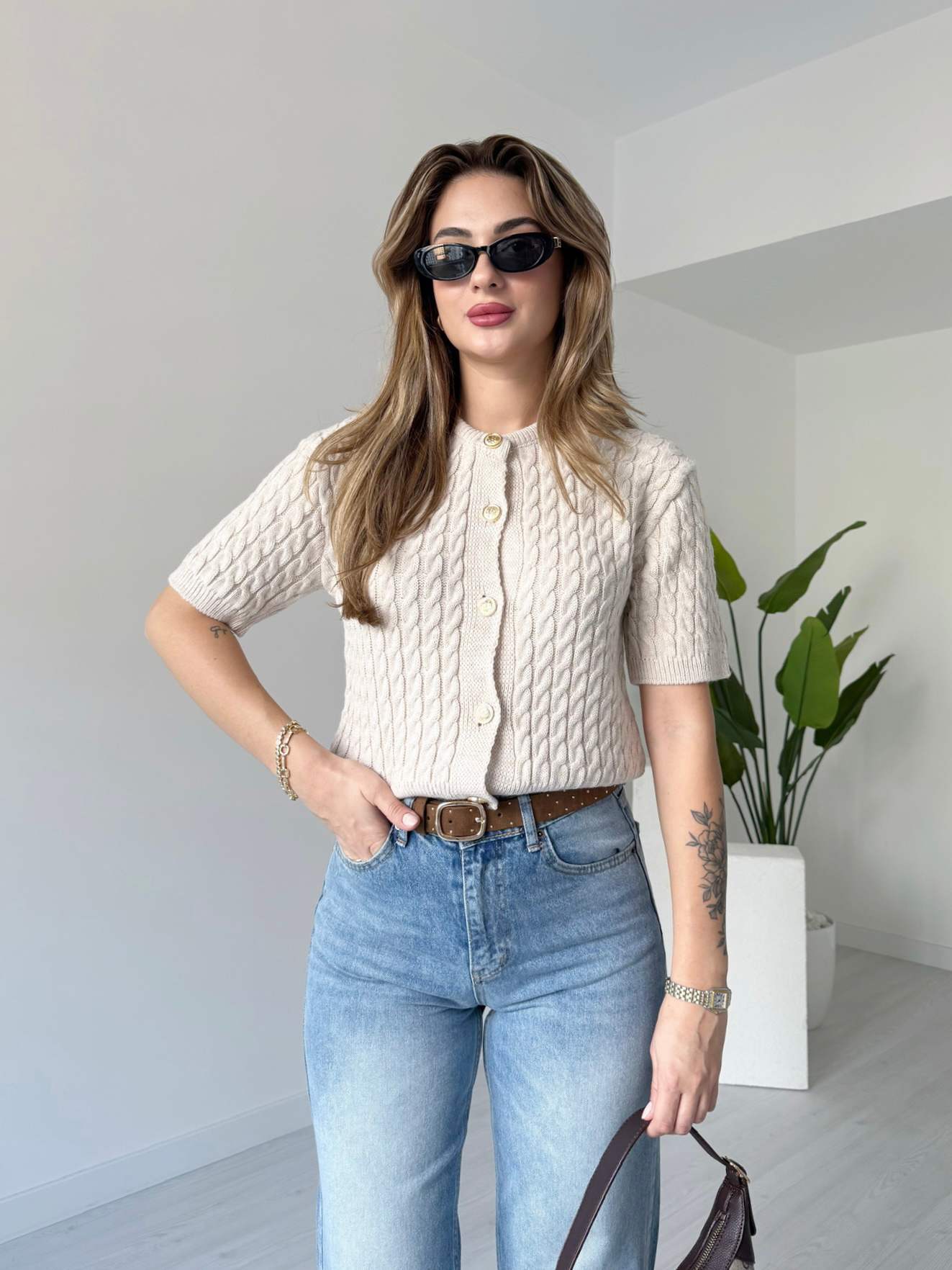 Gold Düğmeli Saçörgü Kazak