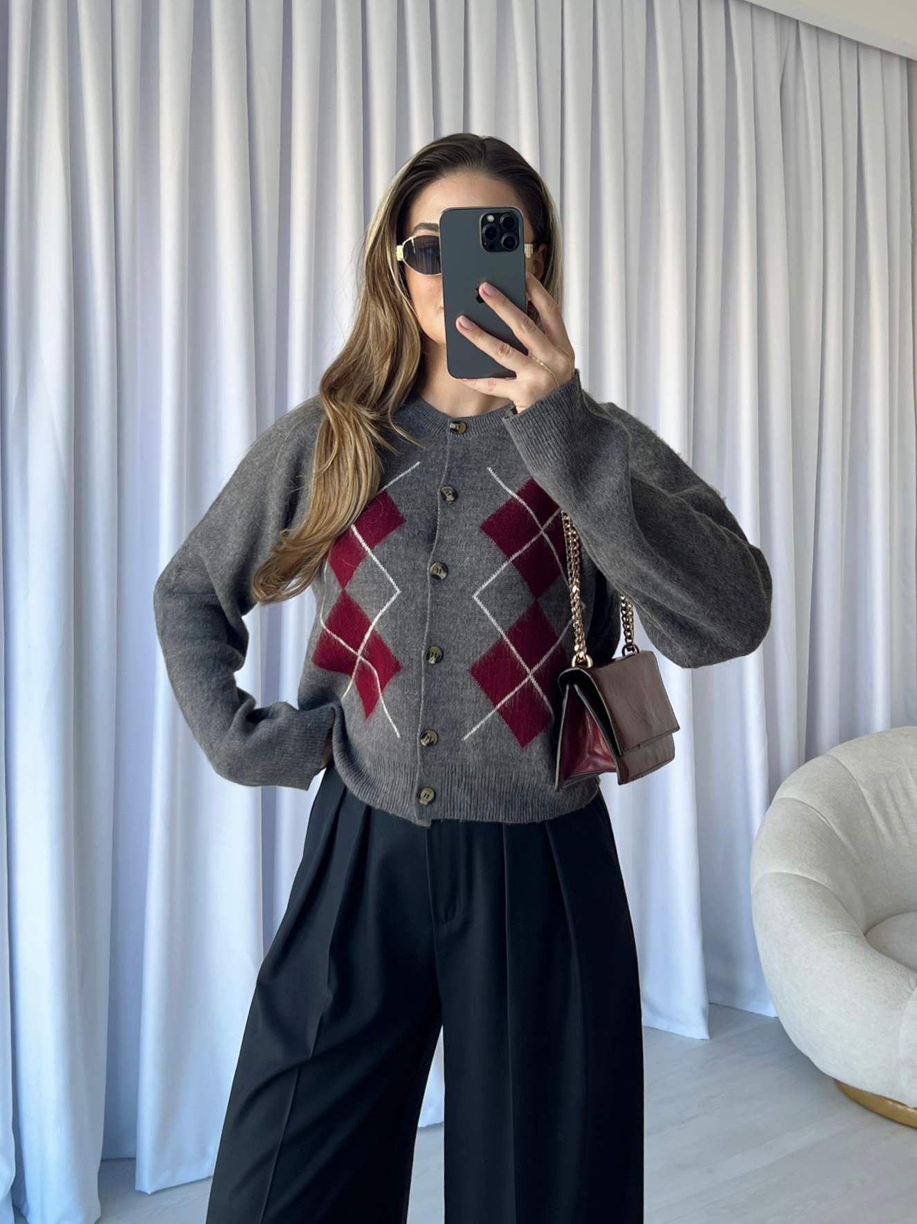 Baklava Desenli Triko Hırka