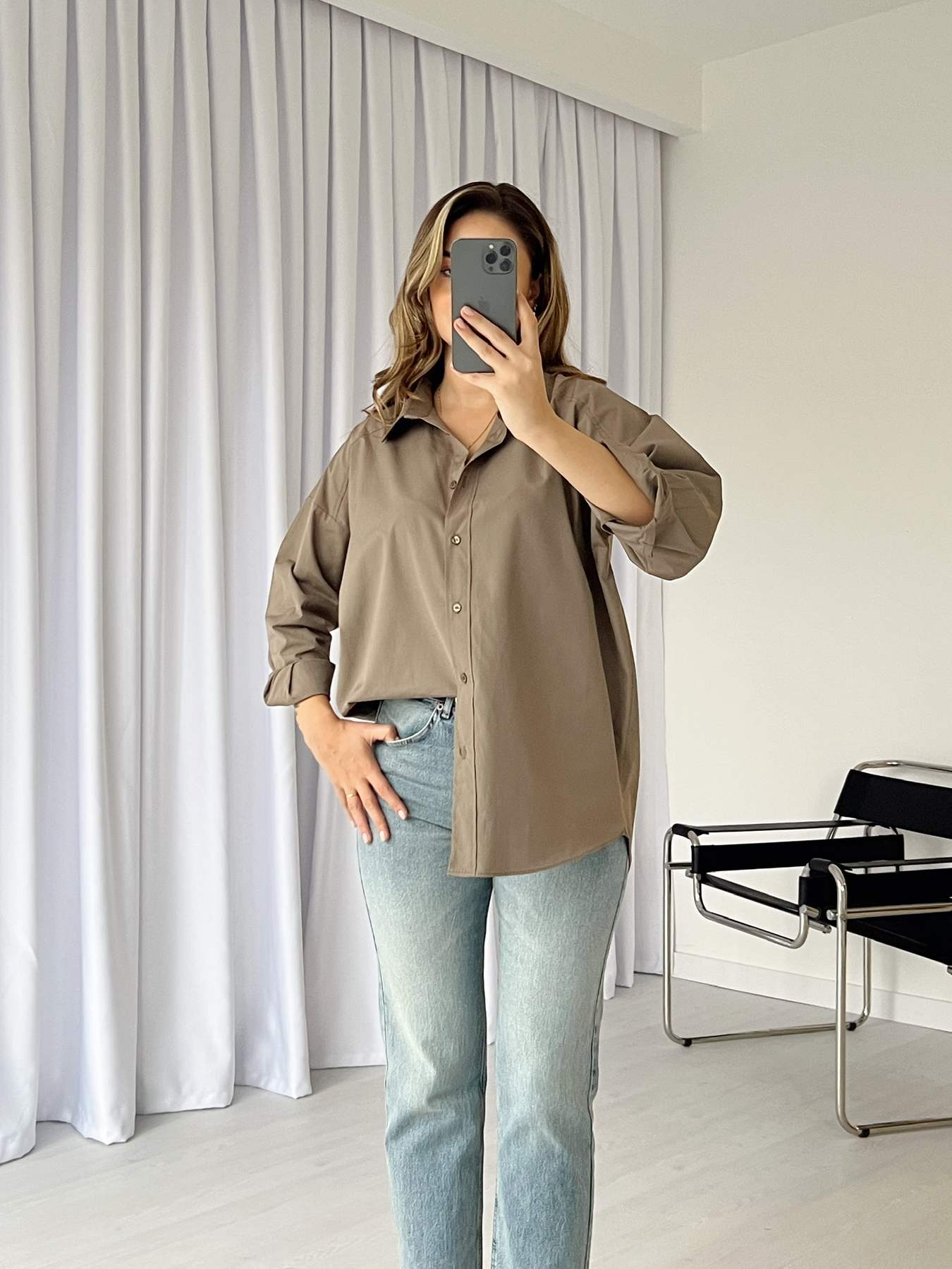 Oversize Arkası Uzun Basic Poplin Gömlek