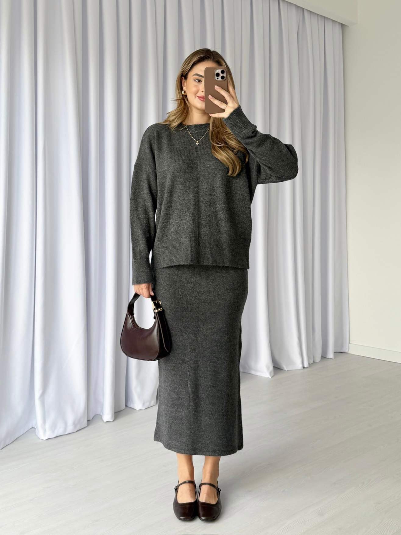 Antrasit Etekli Triko Takım - Antrasit