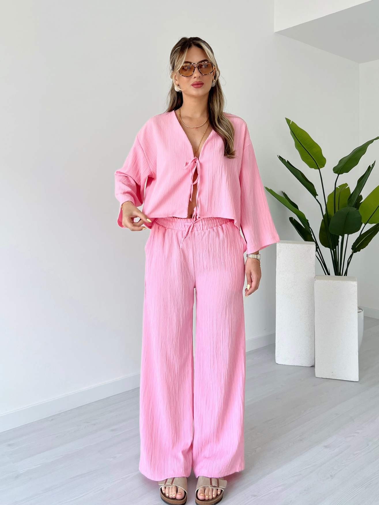Bağcıklı Bluz Pantolon Takım
