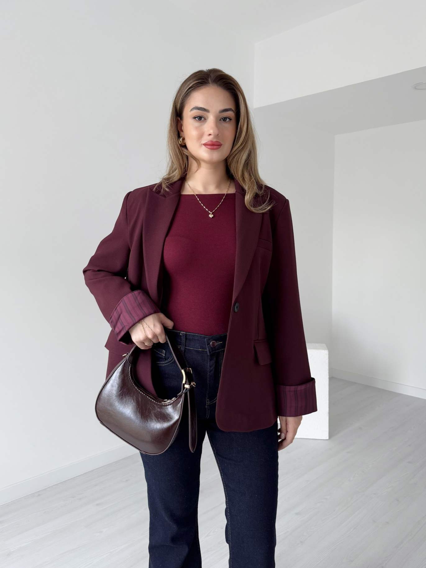 Astarı Çizgili Oversize Blazer Ceket