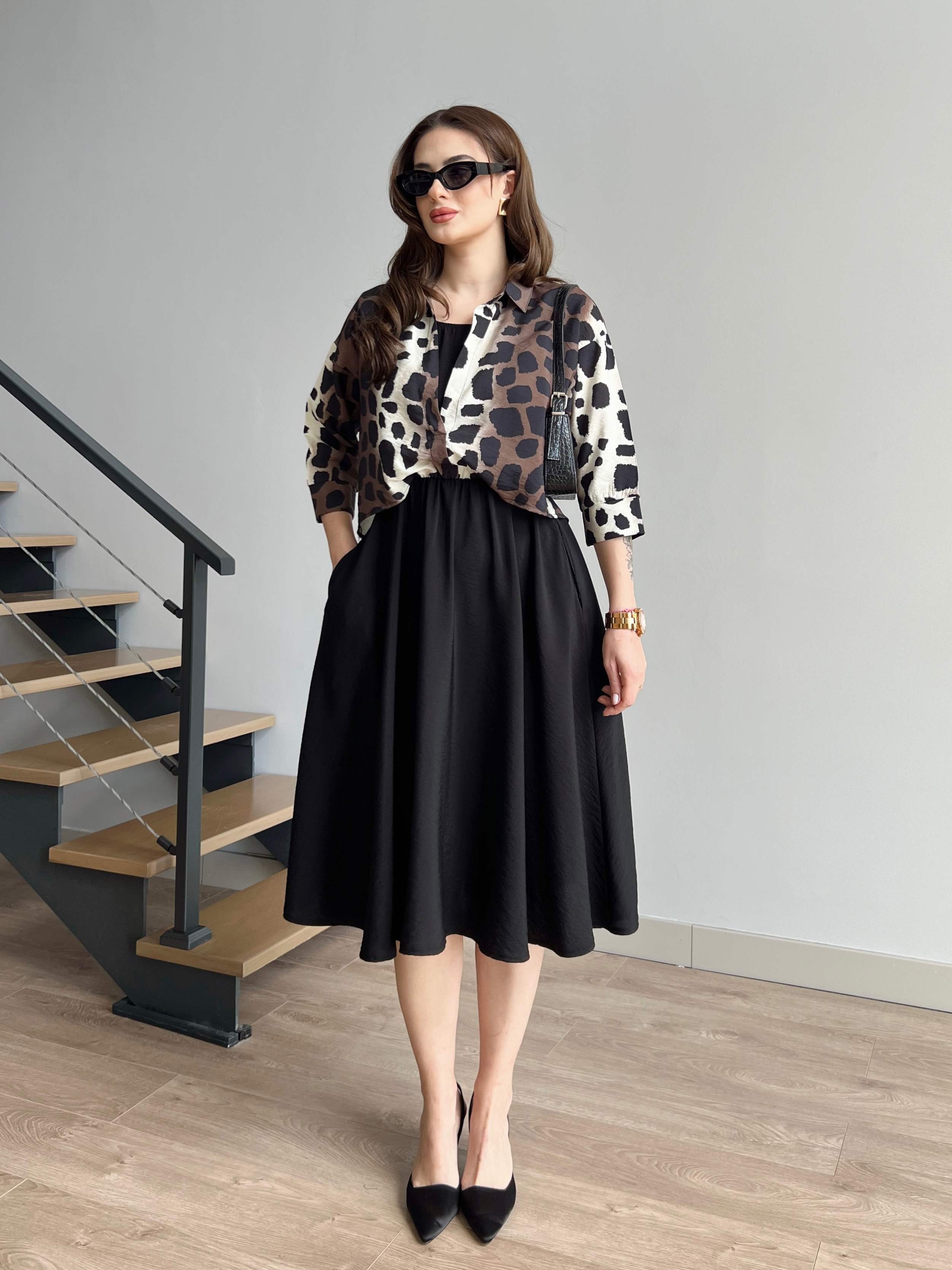 Leopar Desen Bluz Detaylı Elbise