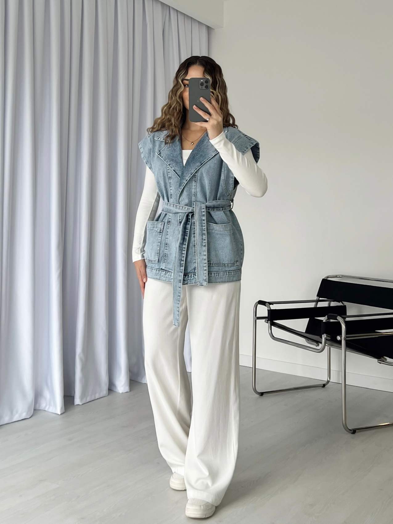 Kuşaklı Denim Yelek