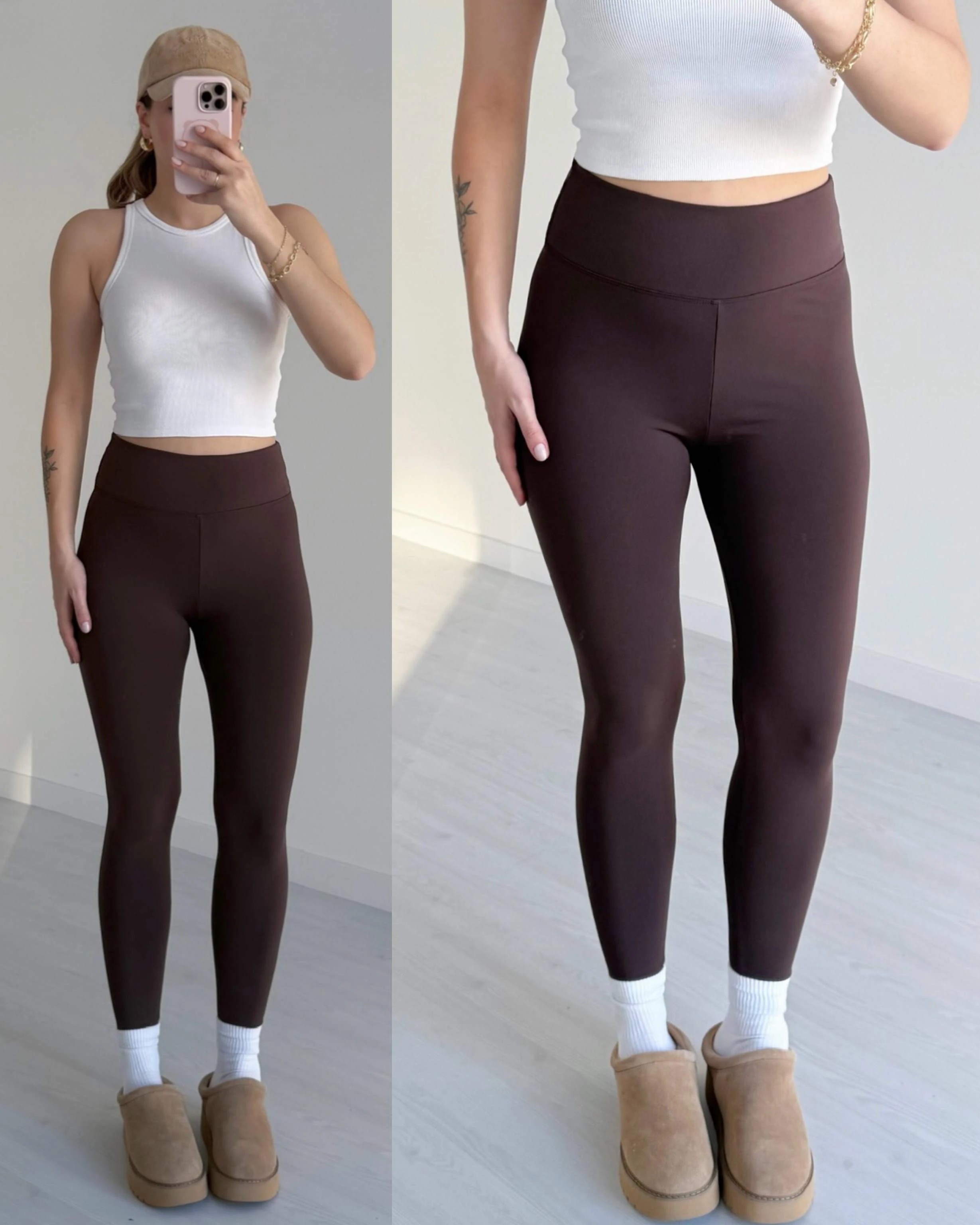 Modal Kumaş İçi Şardonlu Toparlayıcı Tayt - Kahve