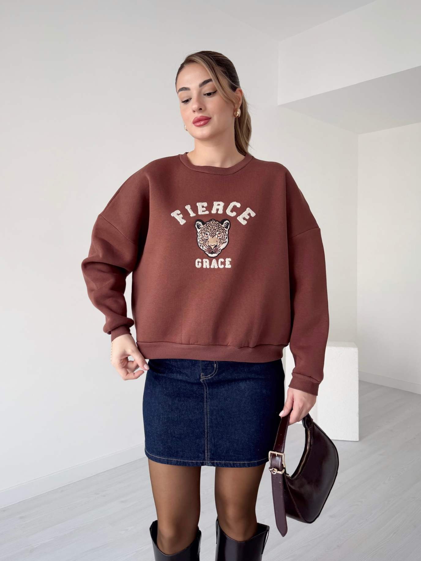 TIGER İçi Polar Sweatshirt - Kahve