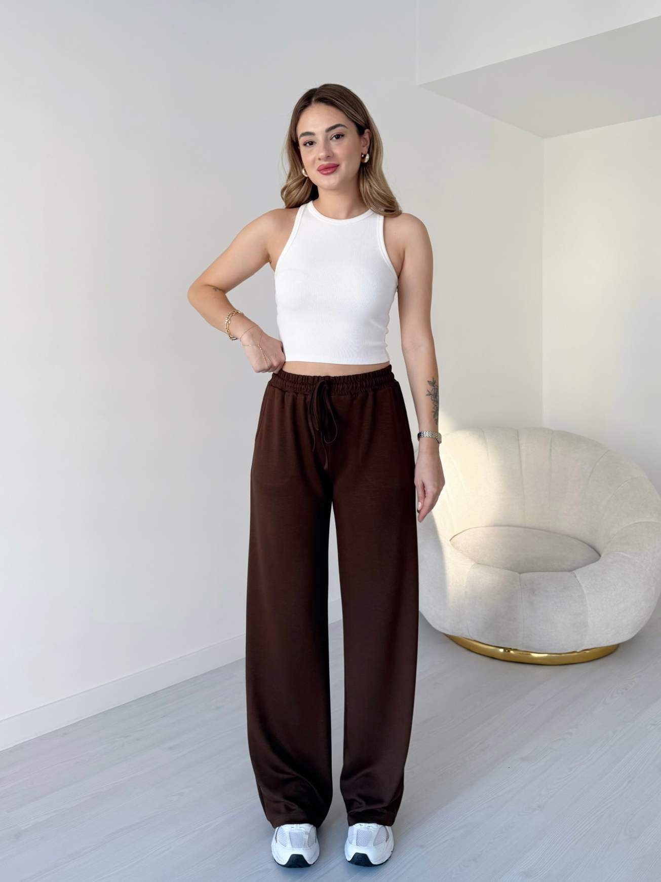 Beli Lastikli Modal Pantolon - Kahve