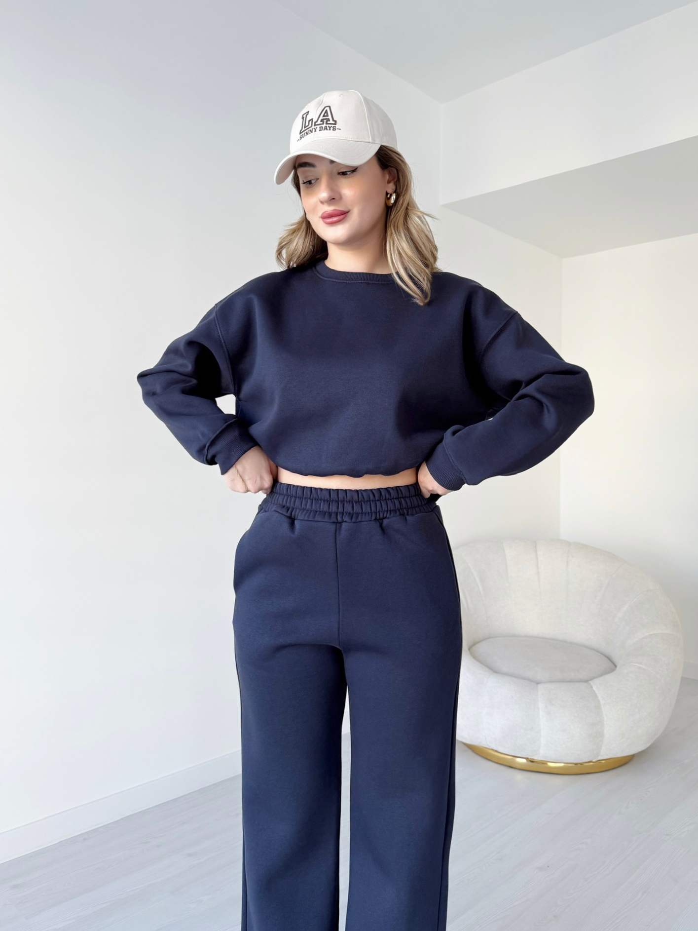 Kesik Paça Üç İplik Eşofman Takımı - Lacivert