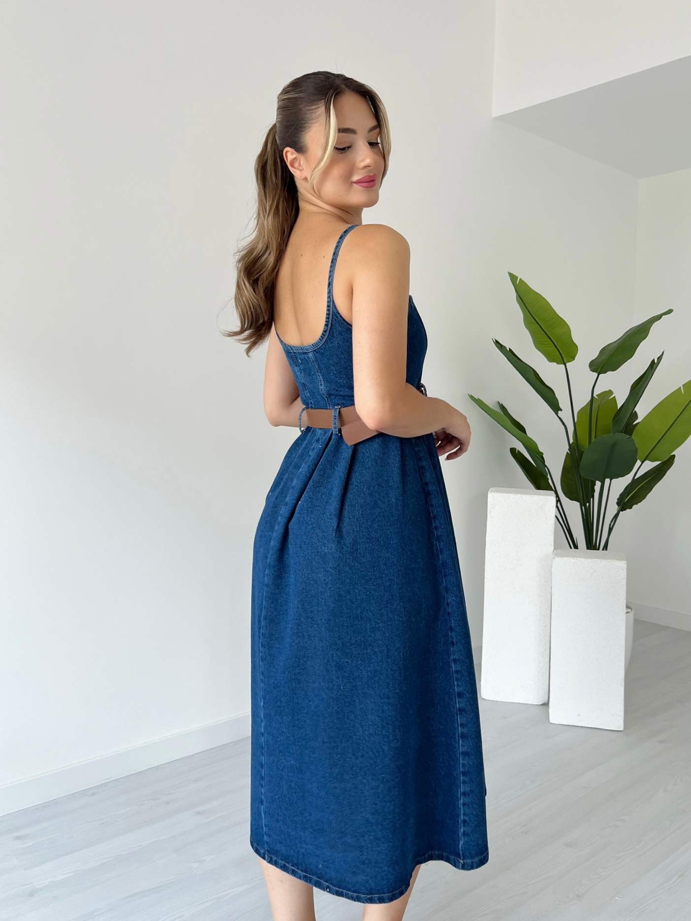 Askılı Denim Elbise
