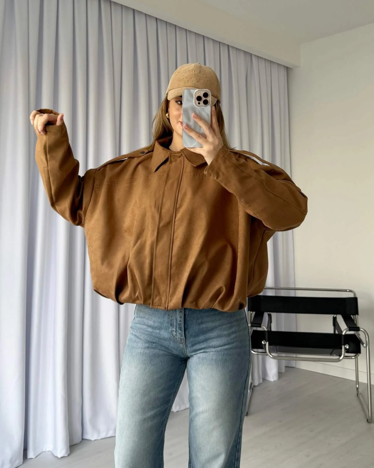 Oversize Süet Bomber Ceket