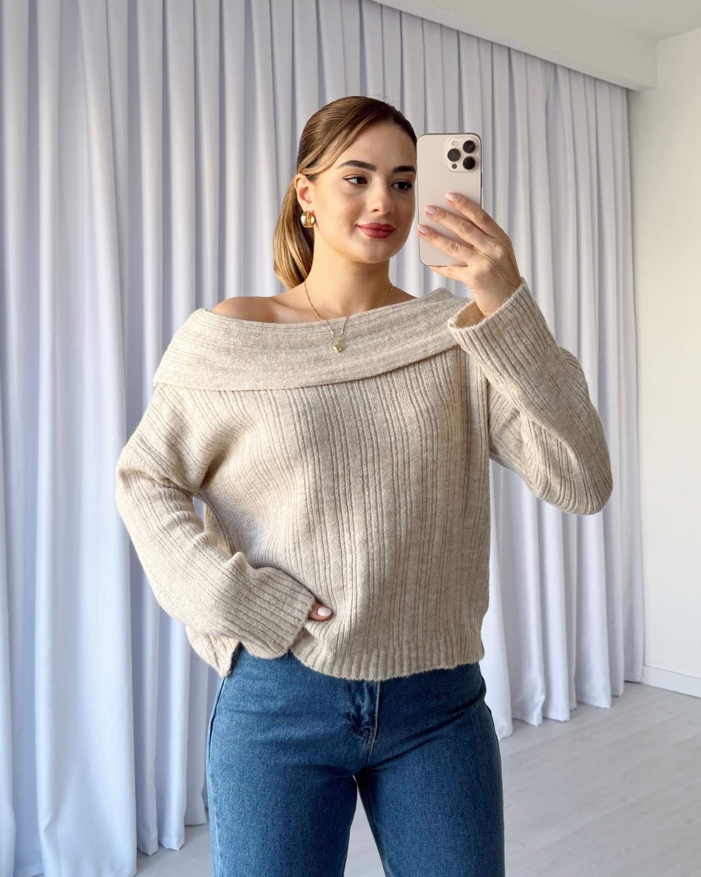 Düşük Omuzlu Kazak - Taş