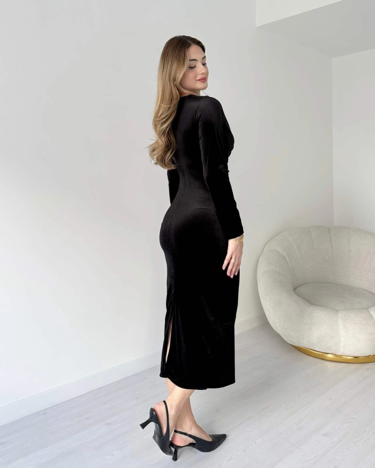 Drapeli Kadife Elbise