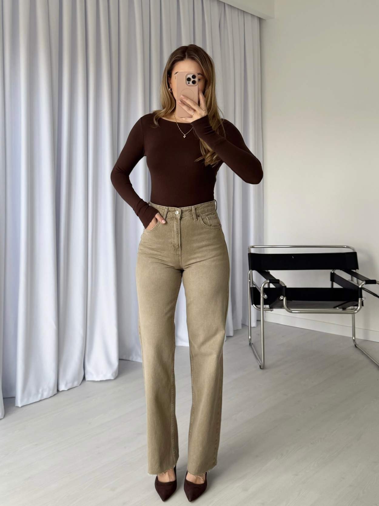 Eskitme Bej Kesik Paça Premium Straight Jean