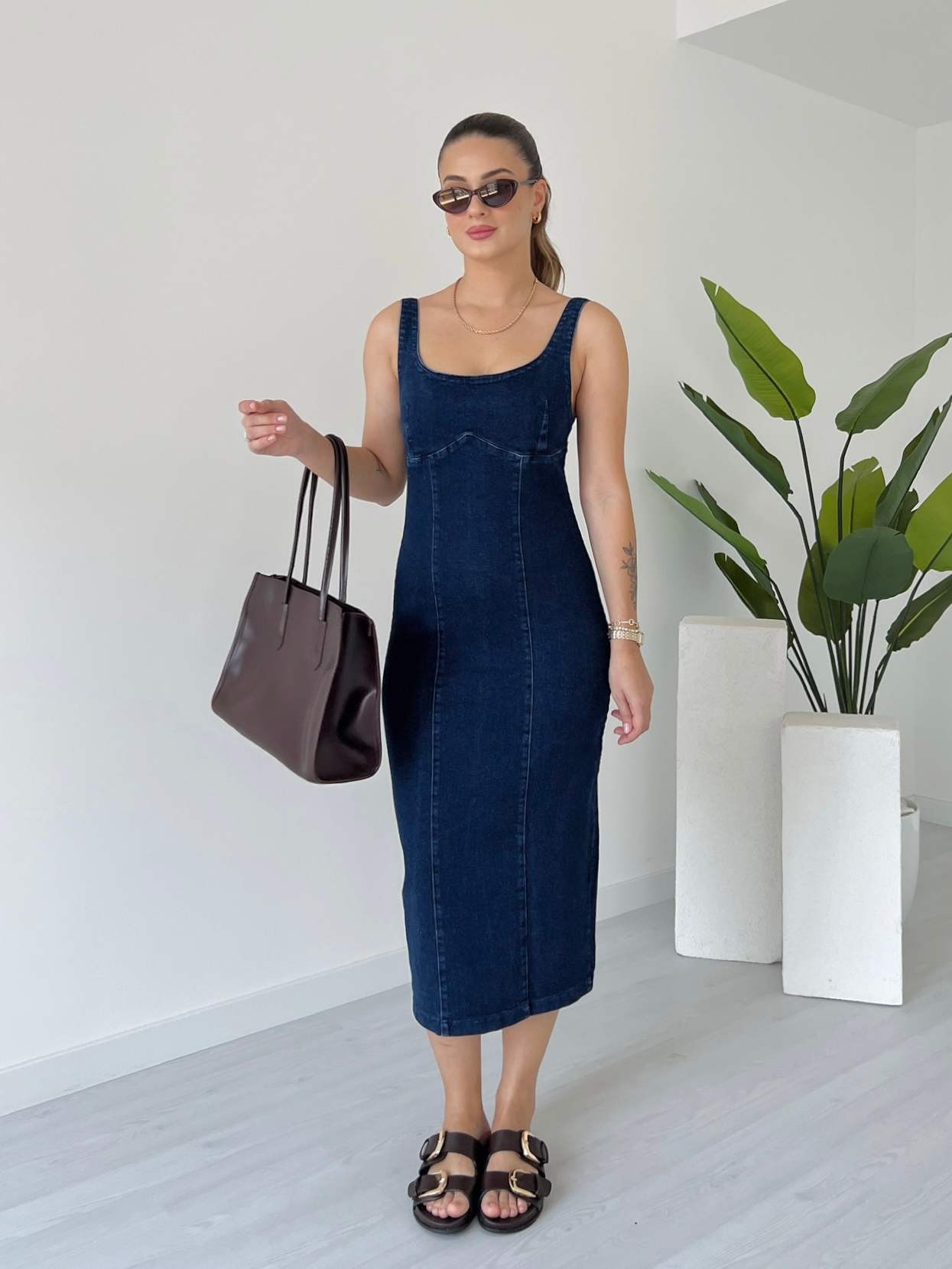 Askılı Denim Elbise