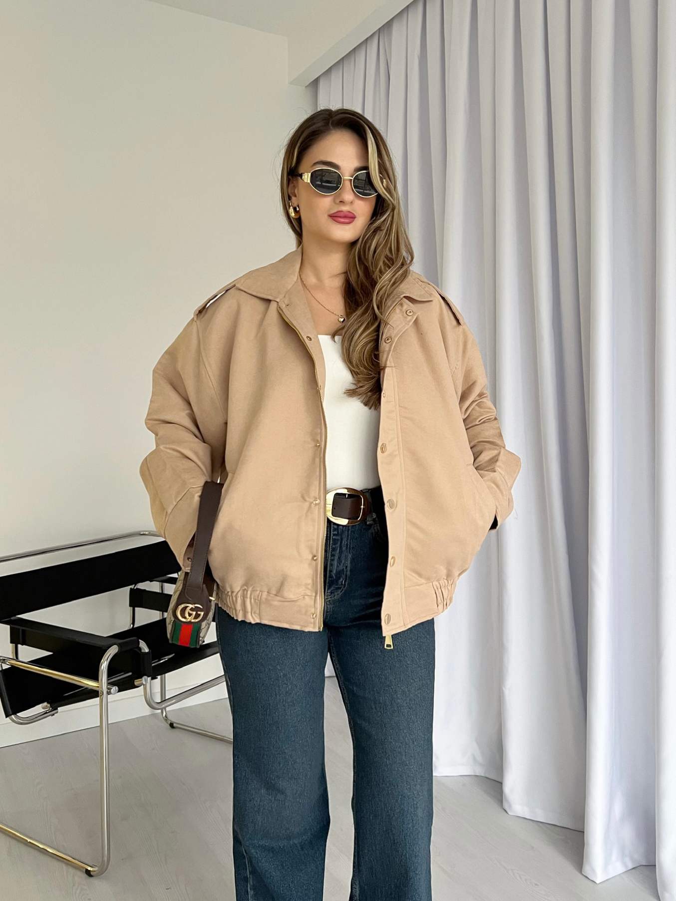 Apoletli Süet Bomber Ceket