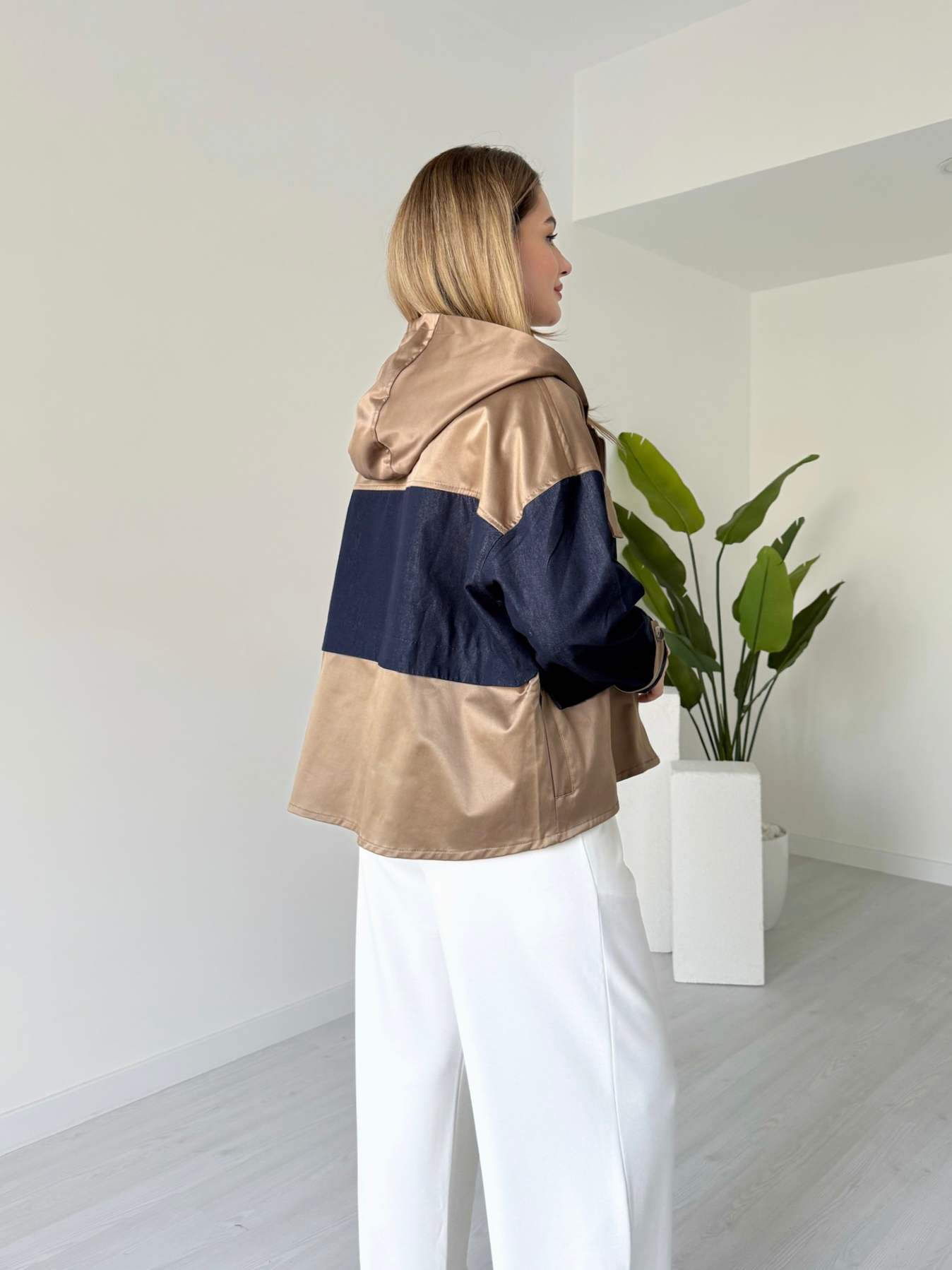 Denim Garnili Kapüşonlu Mont