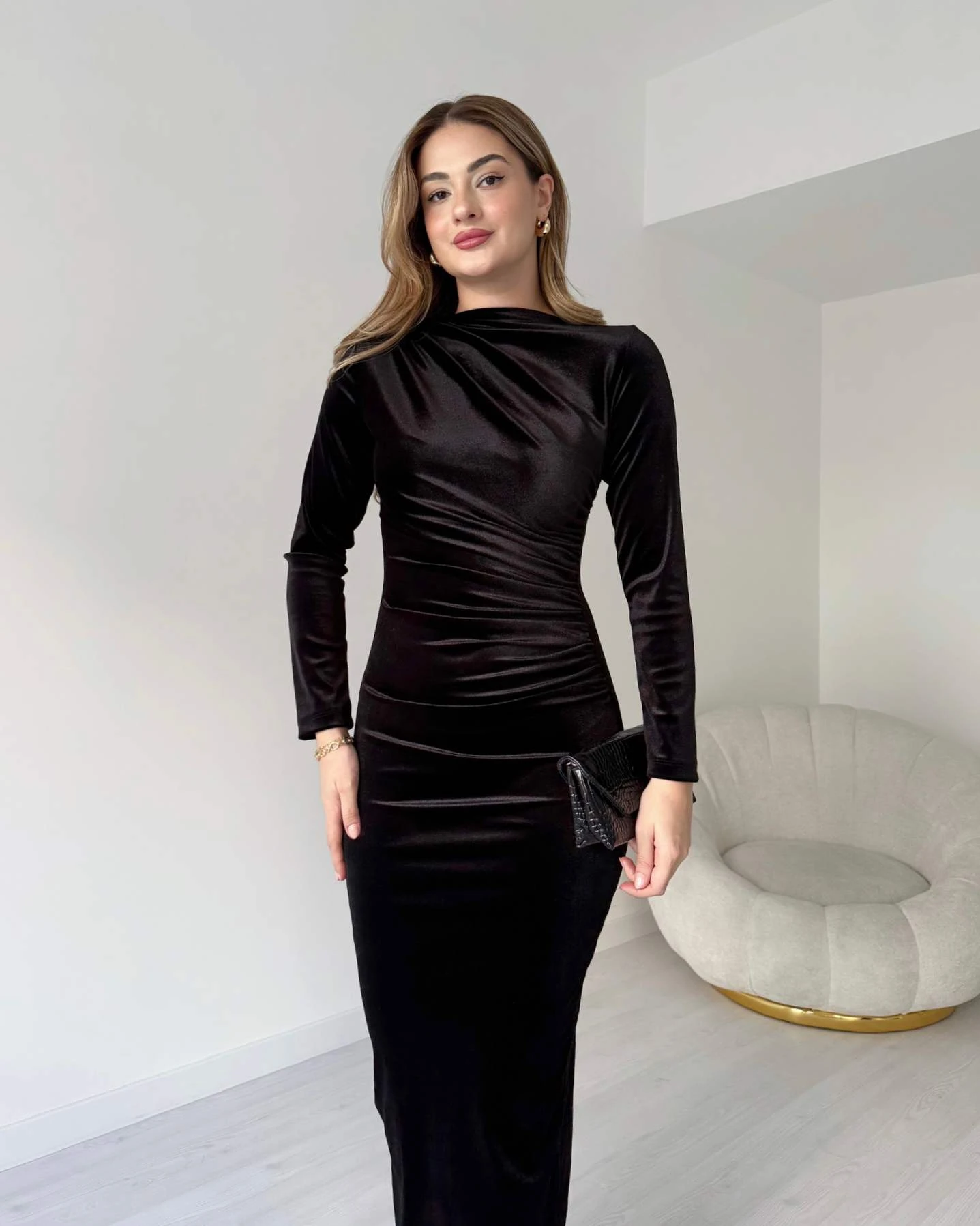 Drapeli Kadife Elbise