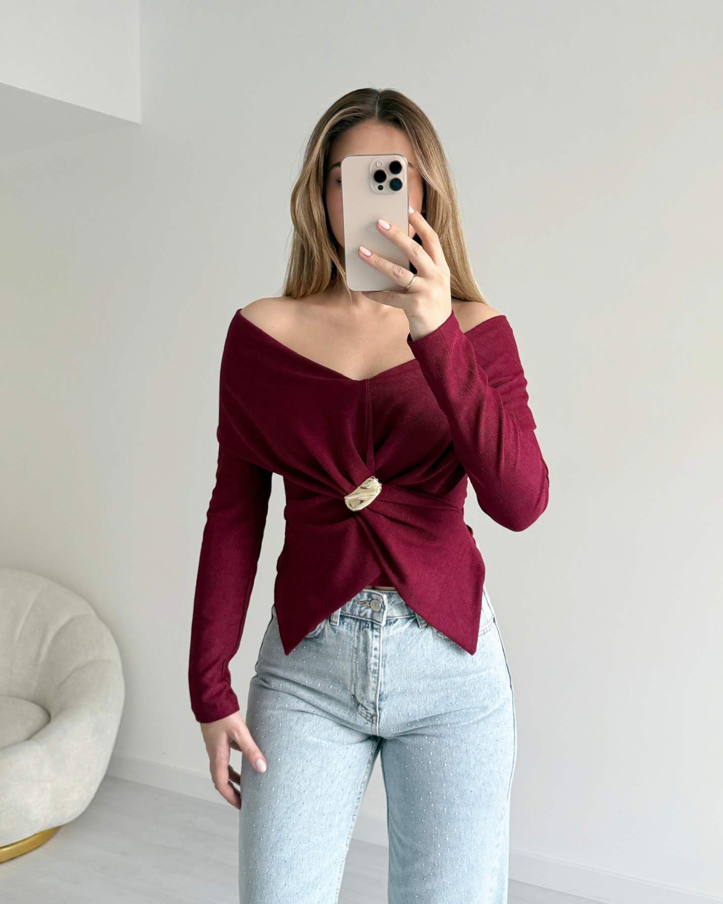 Şal Yaka Broş Detaylı Bluz