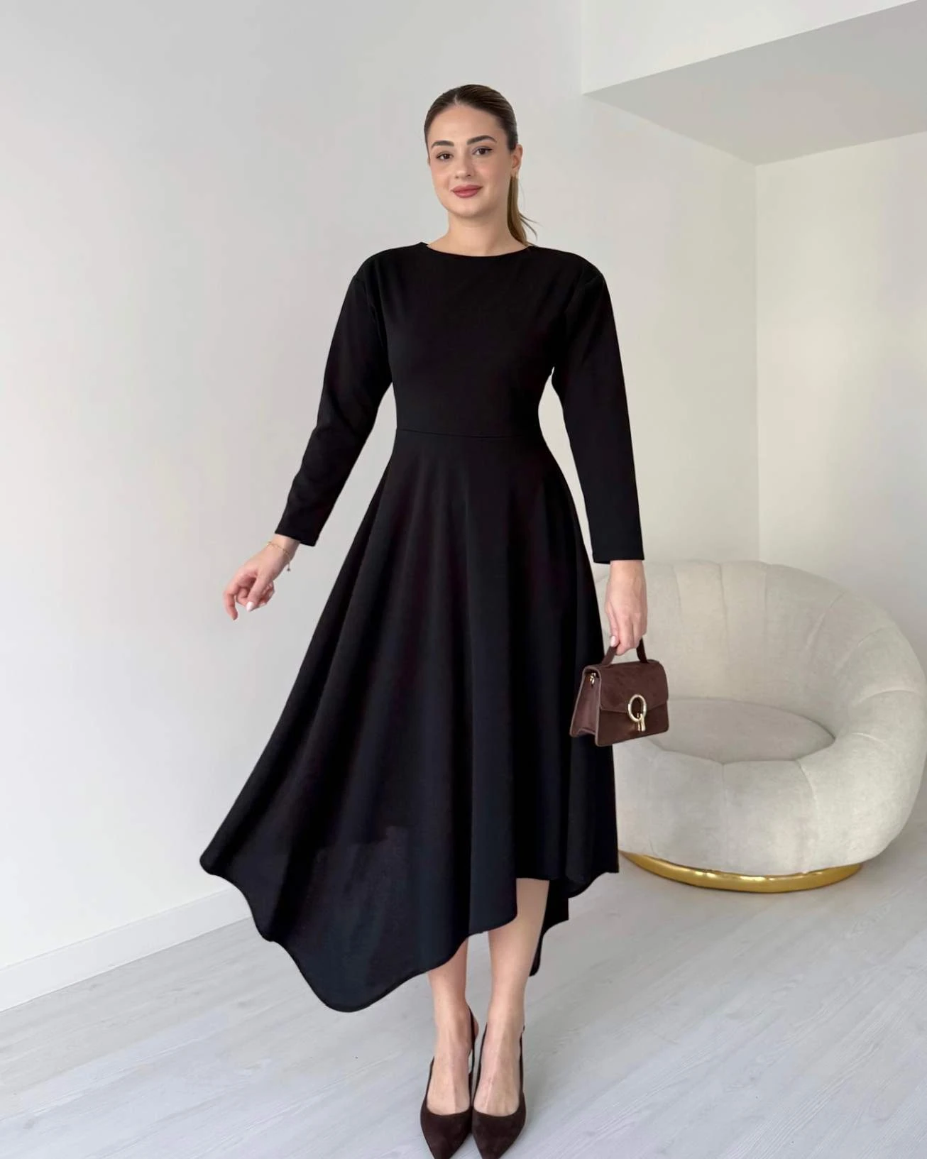 Eteği Asimetrik ROLLAND Elbise - Siyah