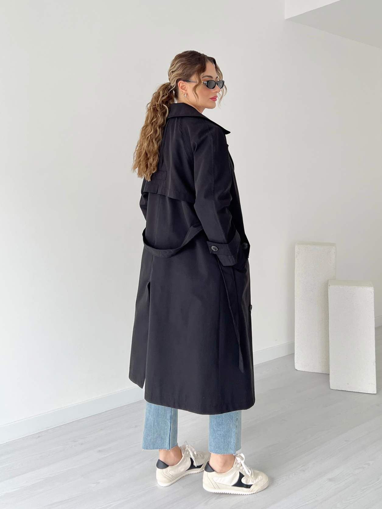 Oversize Astarlı Uzun Trençkot