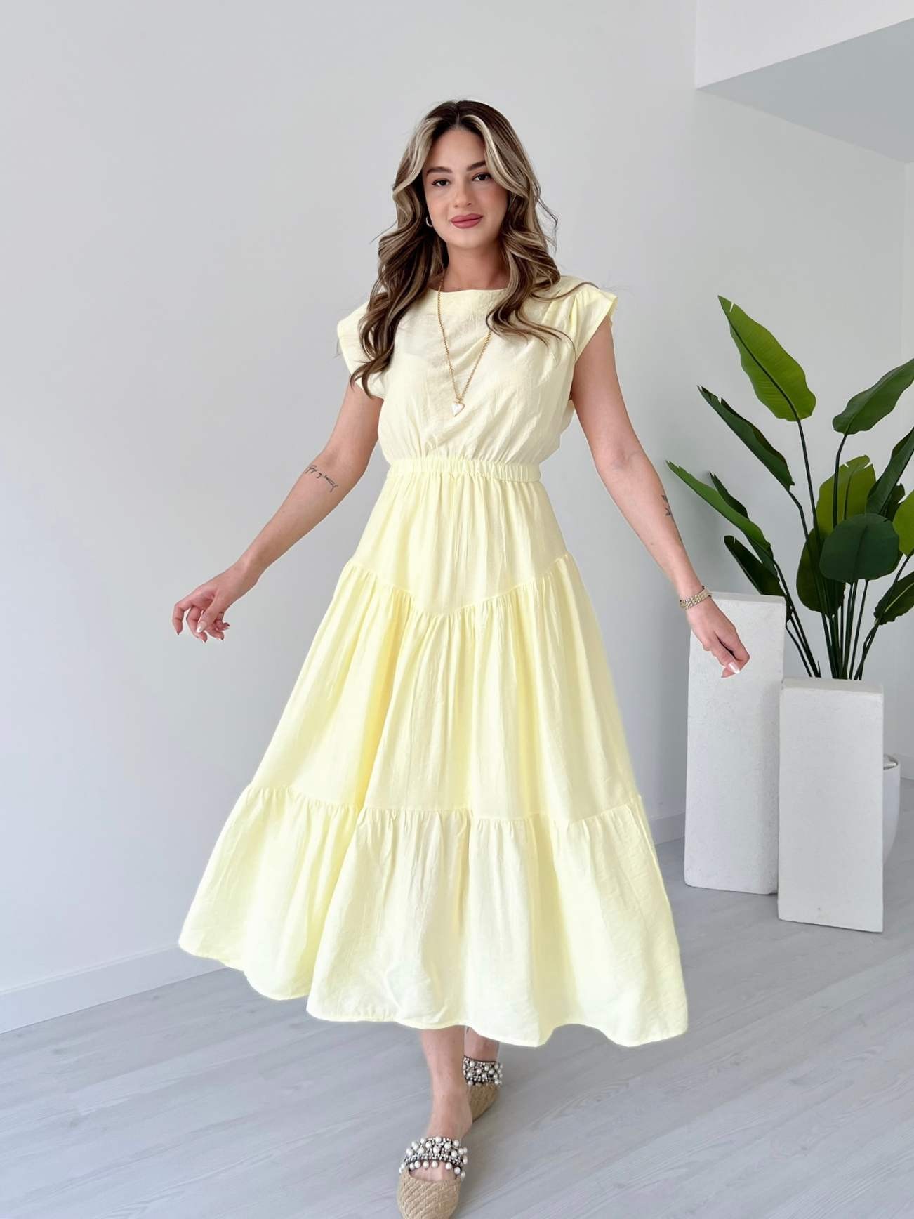 Beli Lastikli Midi Boy BORRİS Elbise