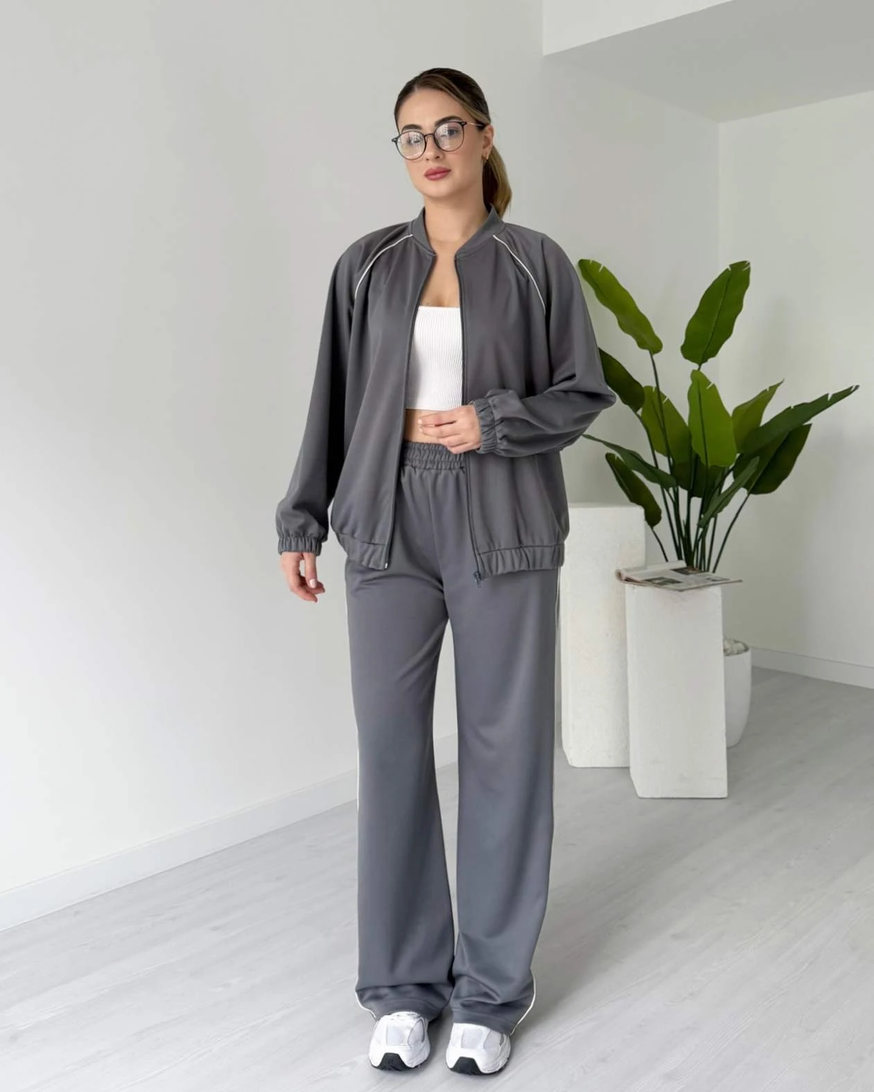 Şerit Detaylı Eşofman Takımı - Gri
