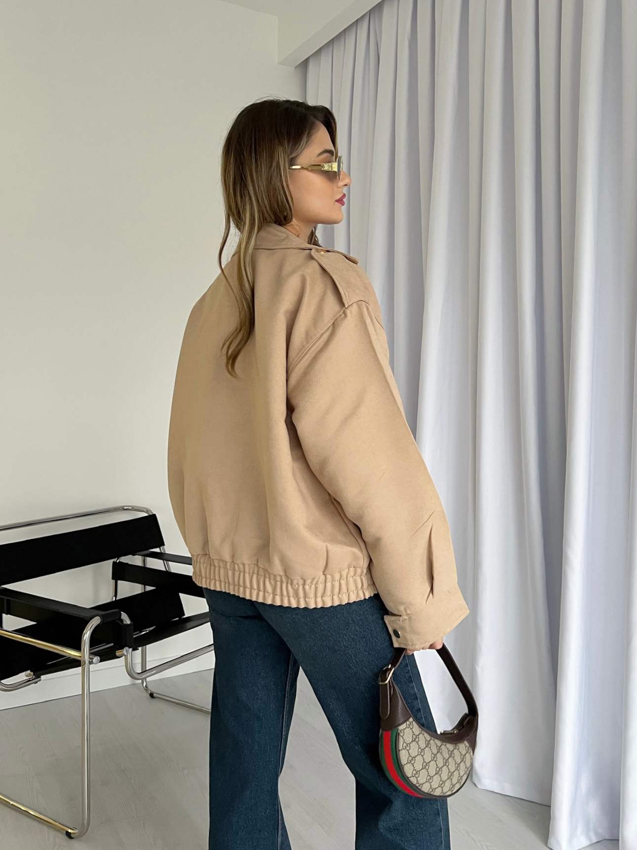 Apoletli Süet Bomber Ceket