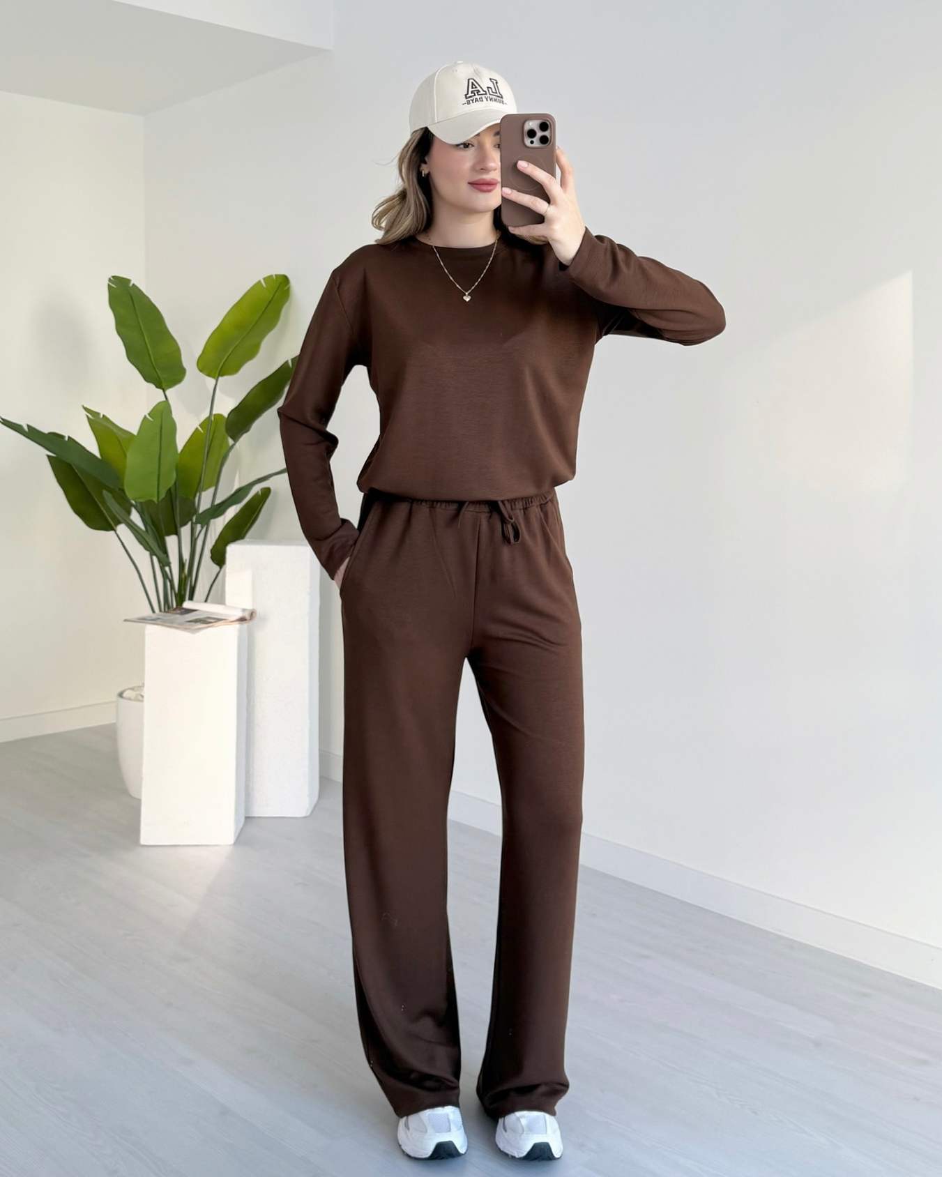 Bisiklet Yaka Basic Modal Takım - Kahve