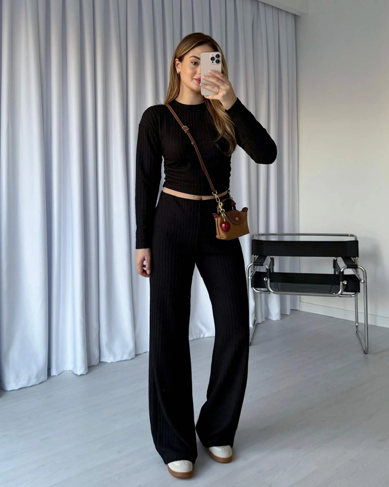 Bol Paça İkili Crop Takım - Siyah