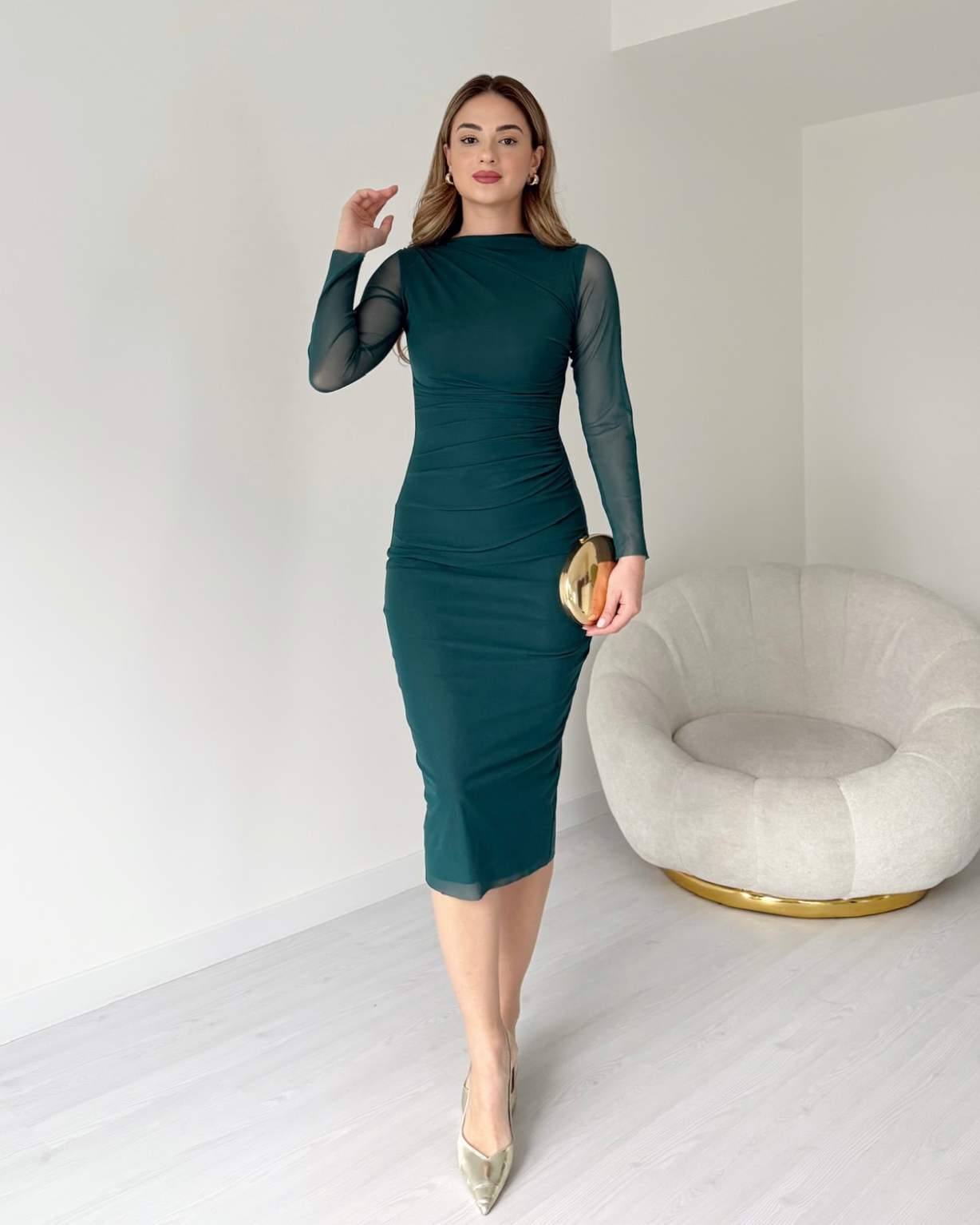 Drapeli Midi Boy Tül Elbise