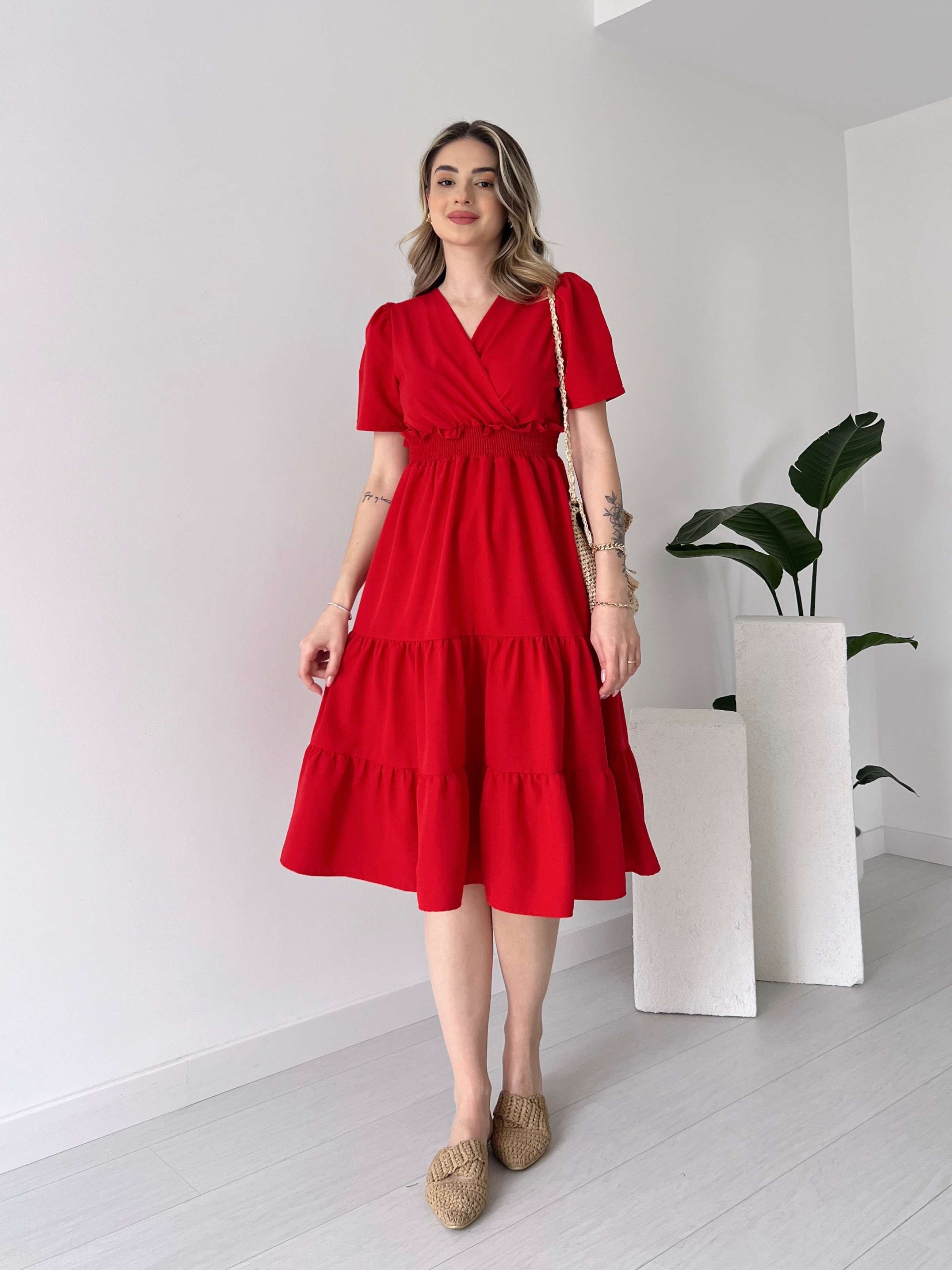 Beli Gipeli ARTHUR Poplin Elbise - Kırmızı
