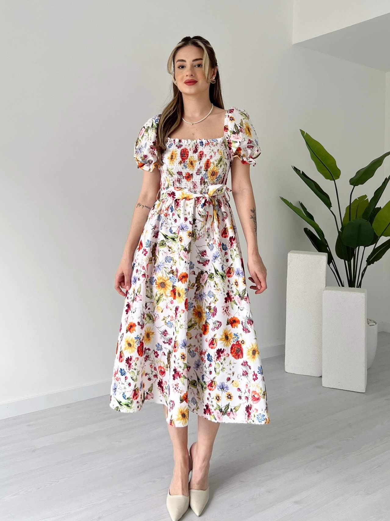 Göğüs Gipeli FLORAL Elbise