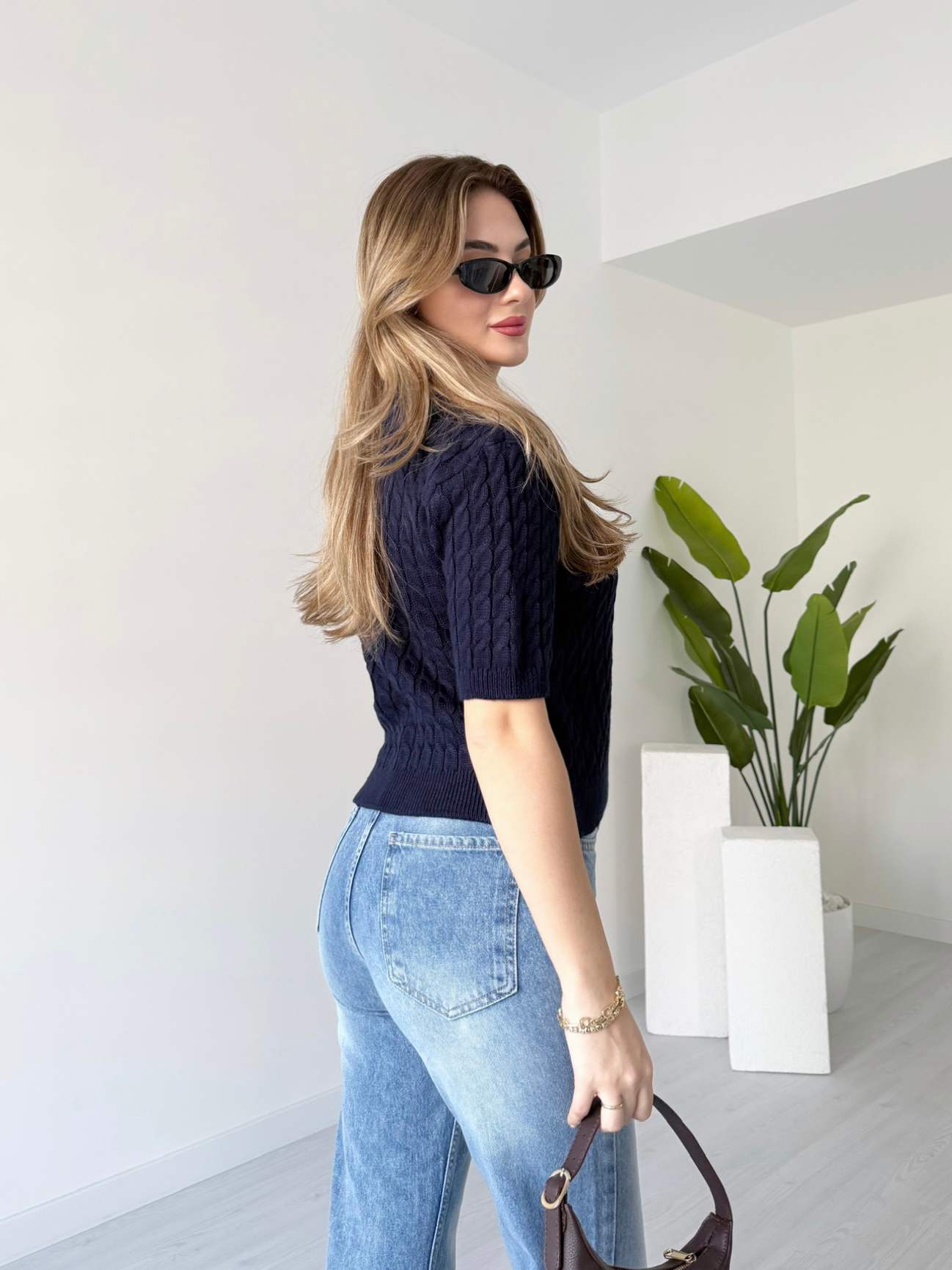 Gold Düğmeli Saçörgü Kazak