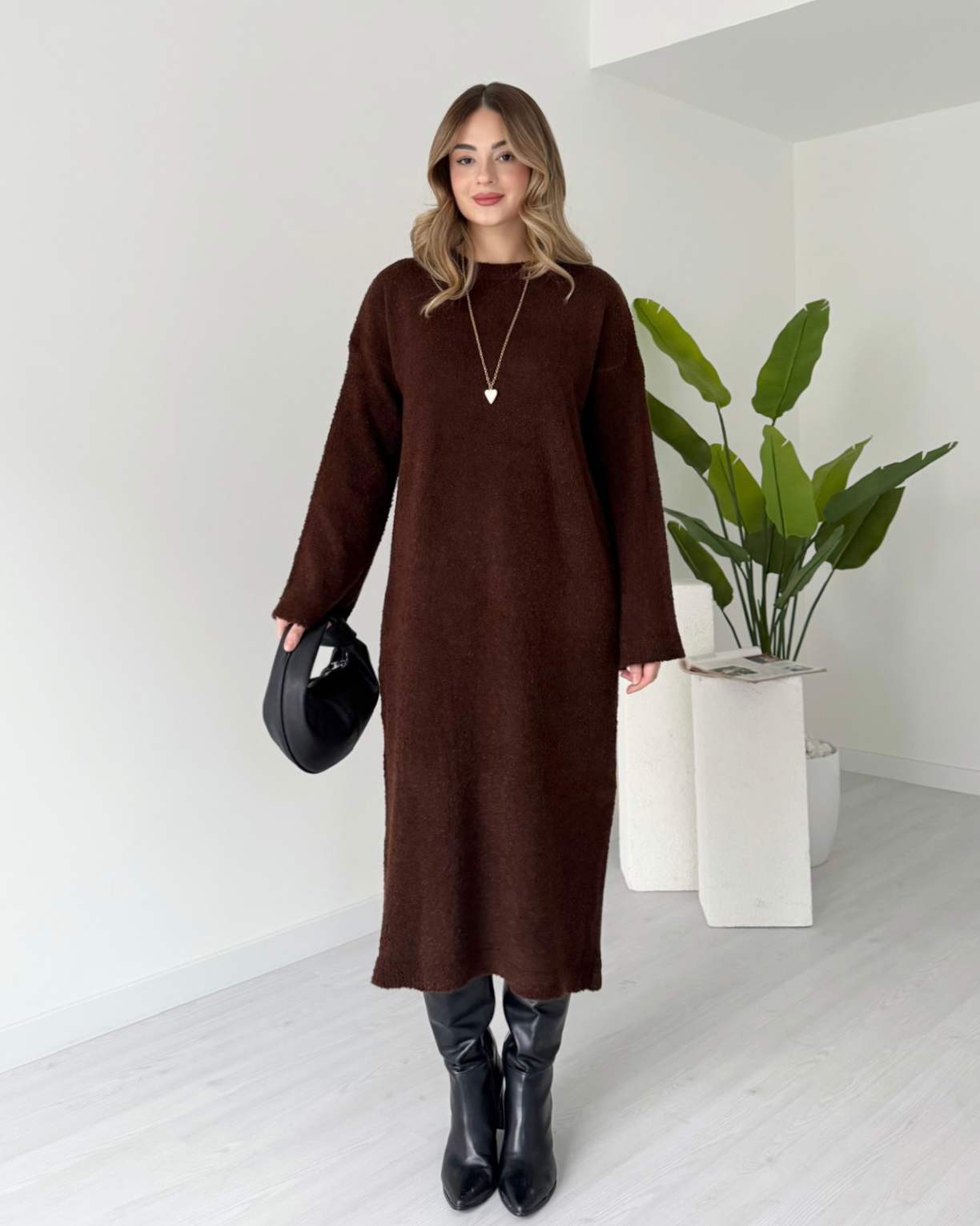 Salaş Triko Elbise - Kahve