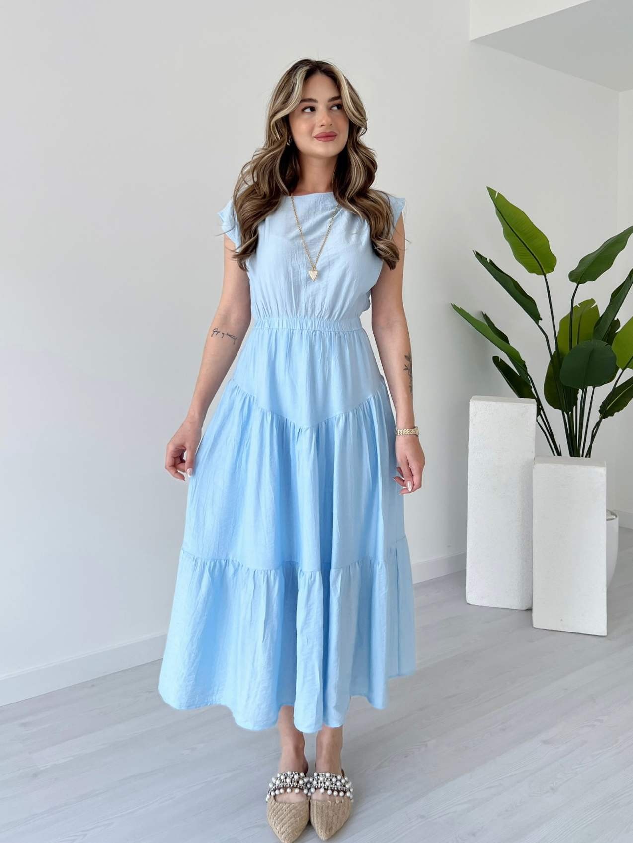 Beli Lastikli Midi Boy BORRİS Elbise