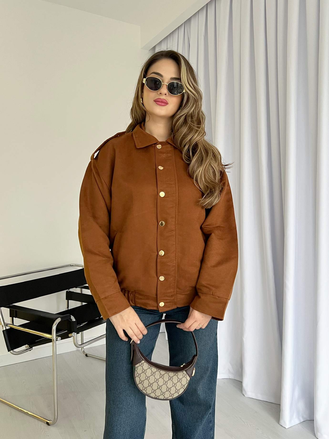 Apoletli Süet Bomber Ceket
