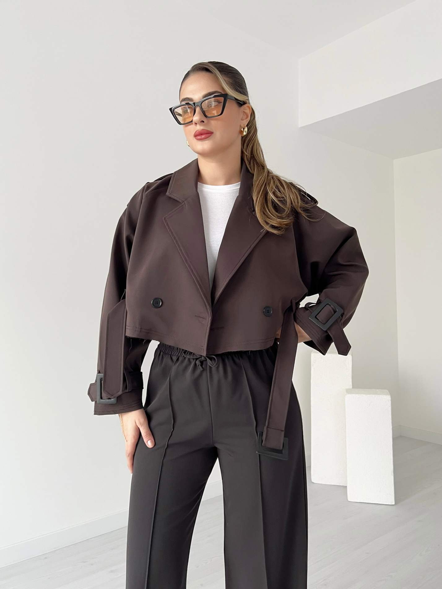 Koyu Kahve Reglan Kısa Ceket