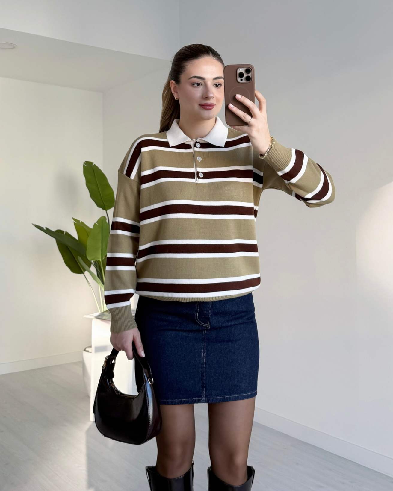 Polo Yaka Çizgili Kazak