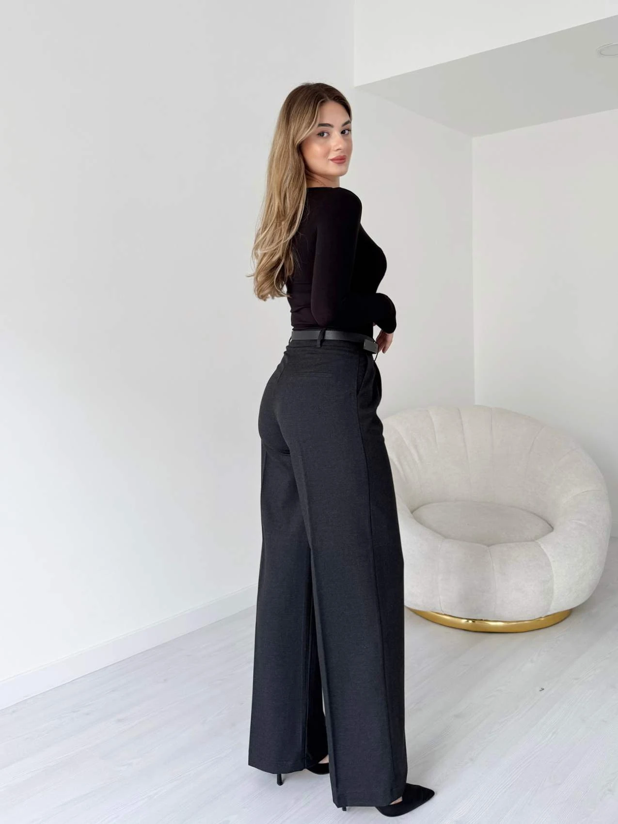 Yün Efekt Pilili Palazzo Pantolon