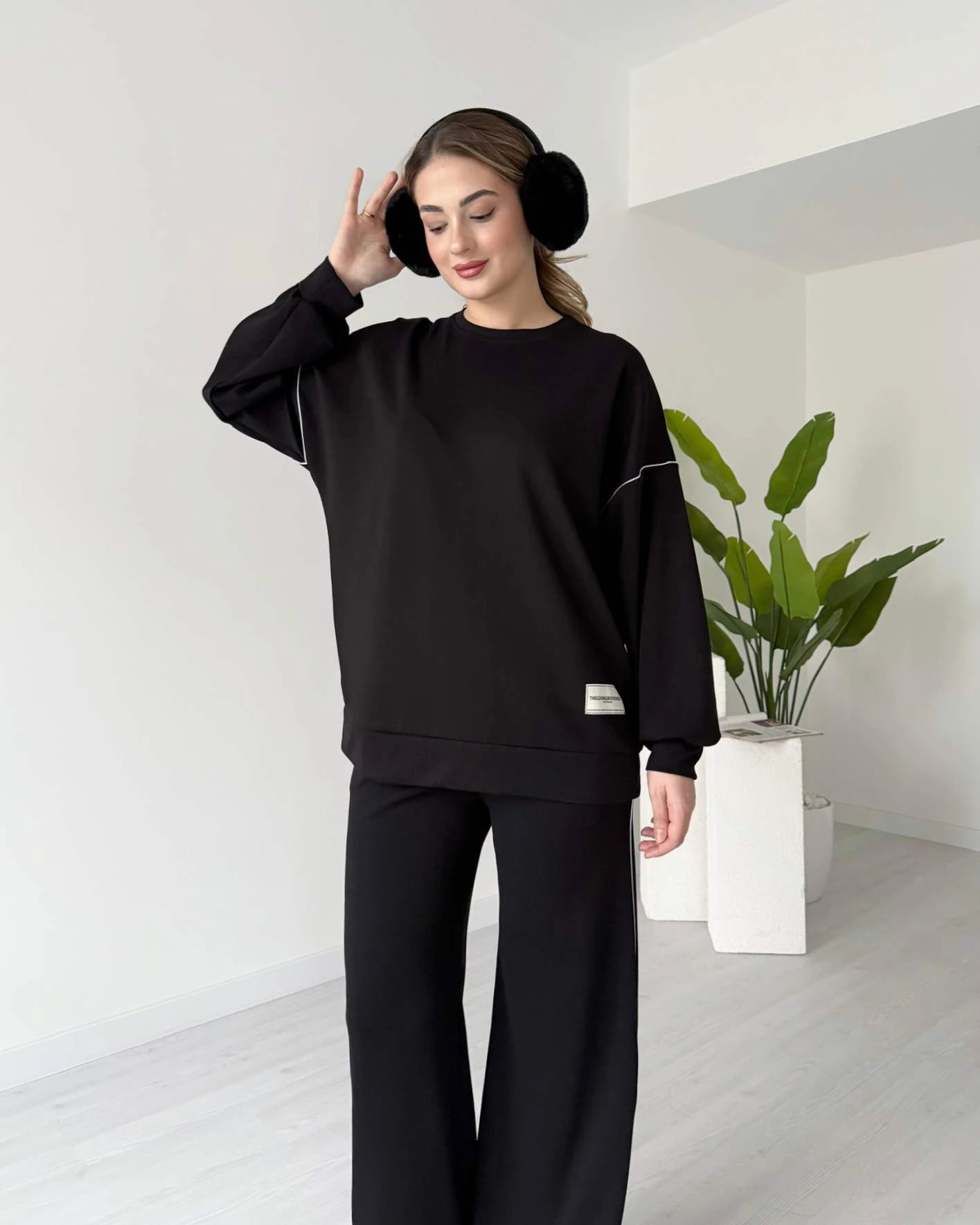 Arma Detaylı Oversize Eşofman Takımı - Siyah