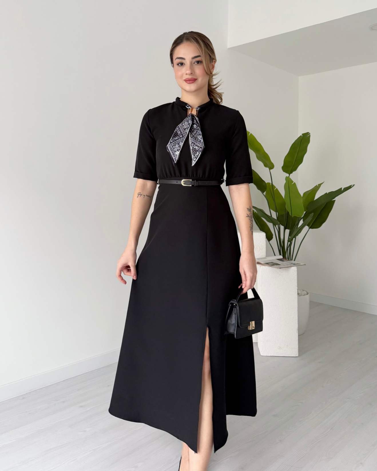 Fular Detaylı Midi Boy MAURO Elbise