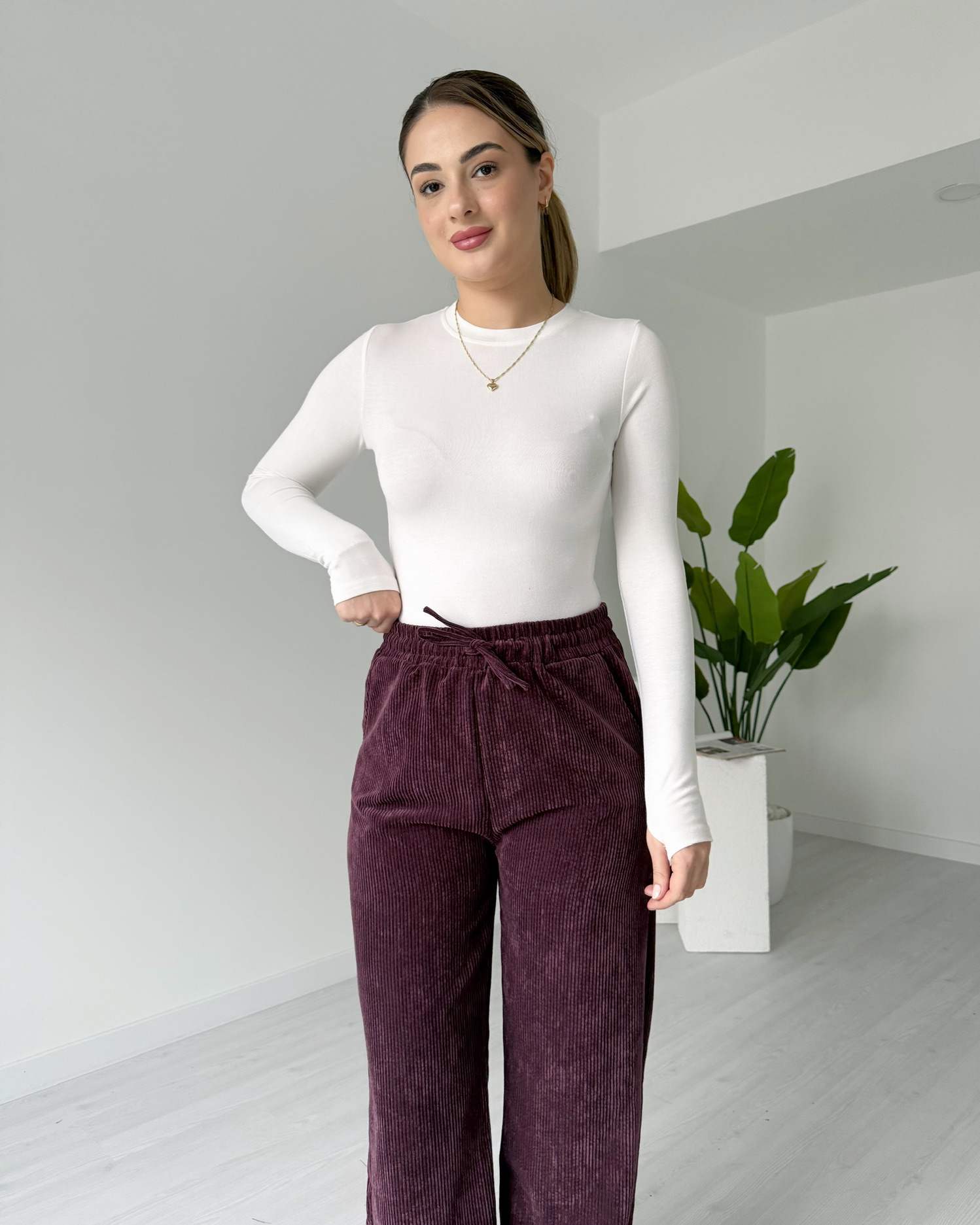 Fitilli Palazzo Kadife Pantolon - Kahve